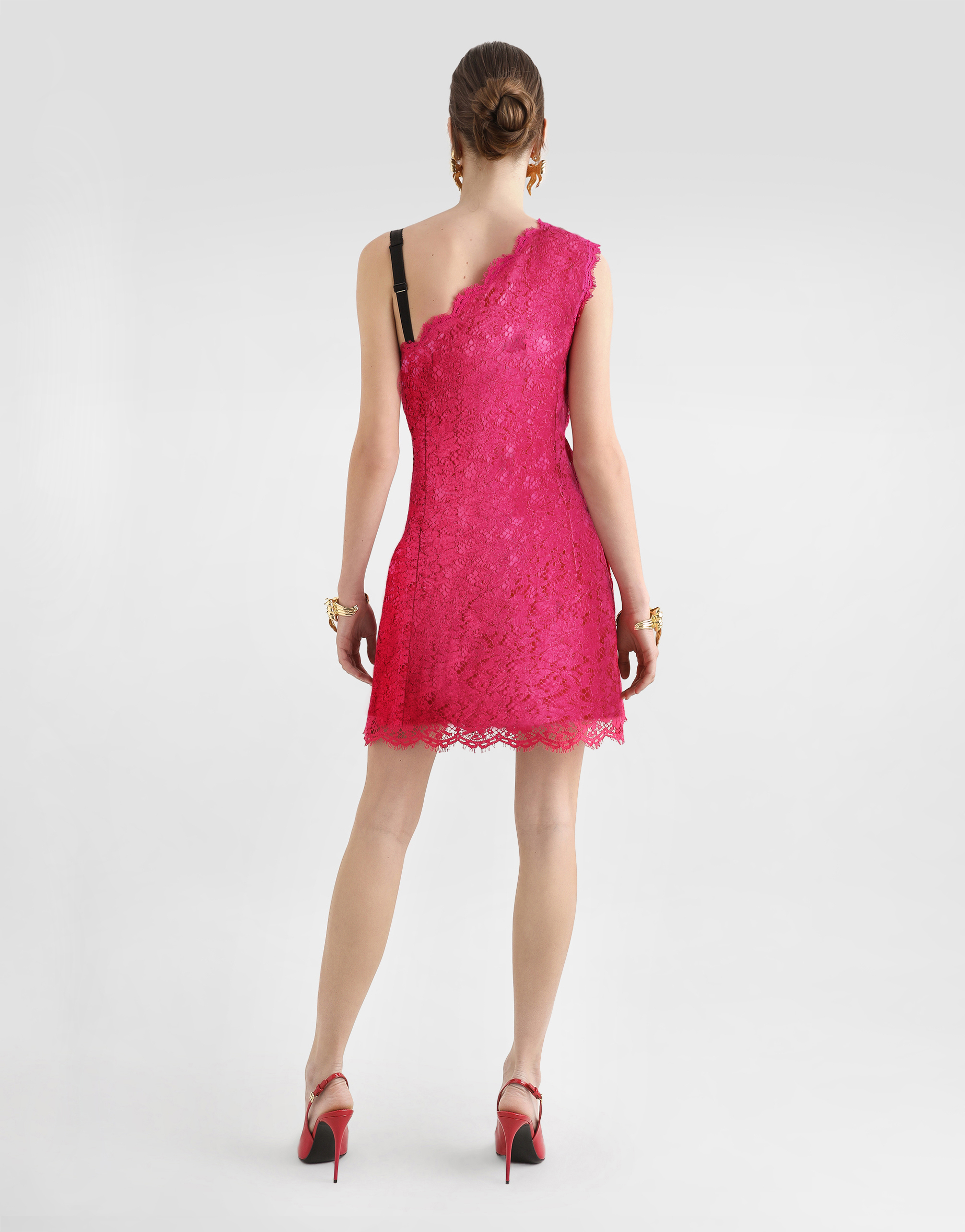 Dolce & Gabbana Short Shocking Pink Lace Dress In Pink
