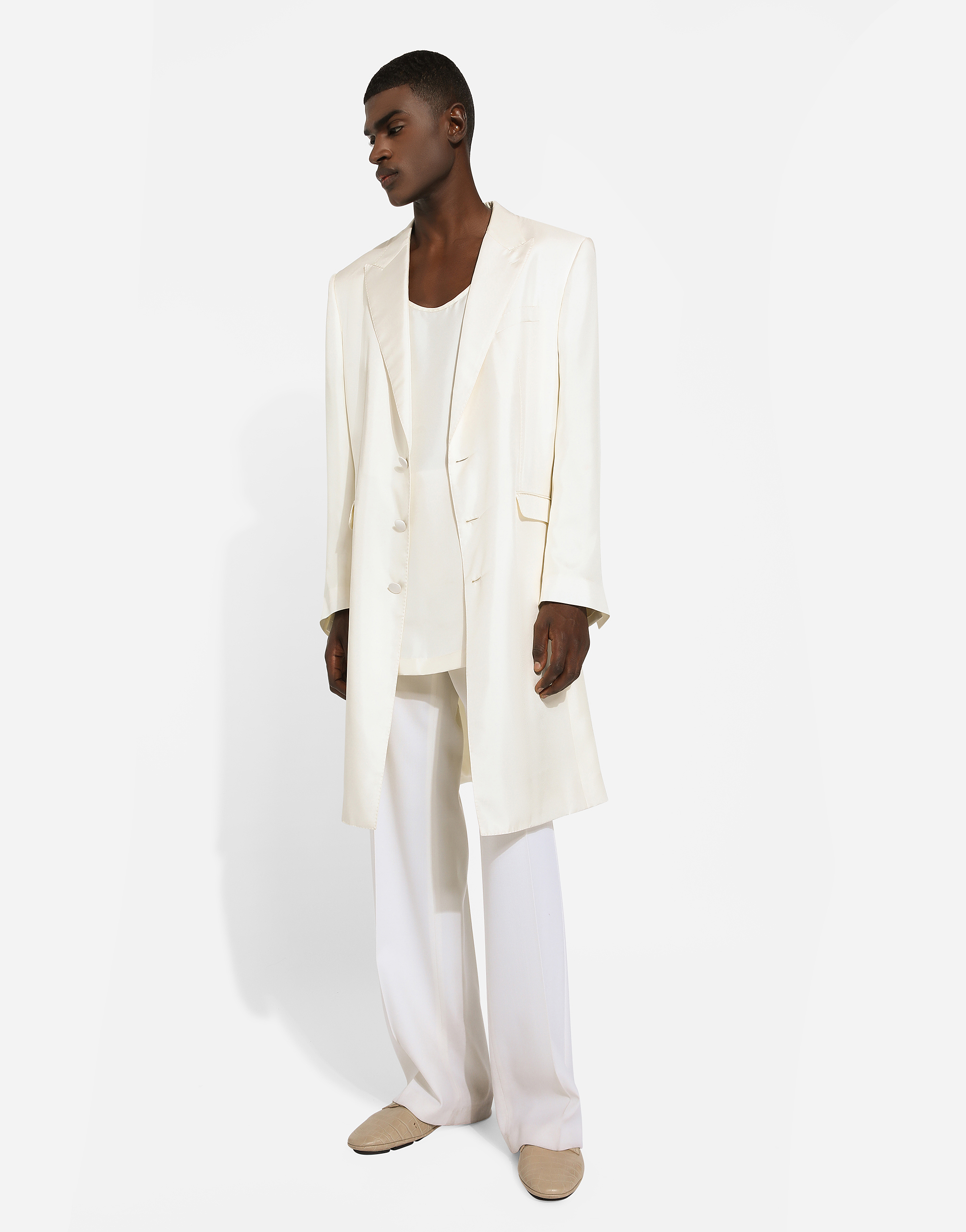 Single-breasted silk twill coat