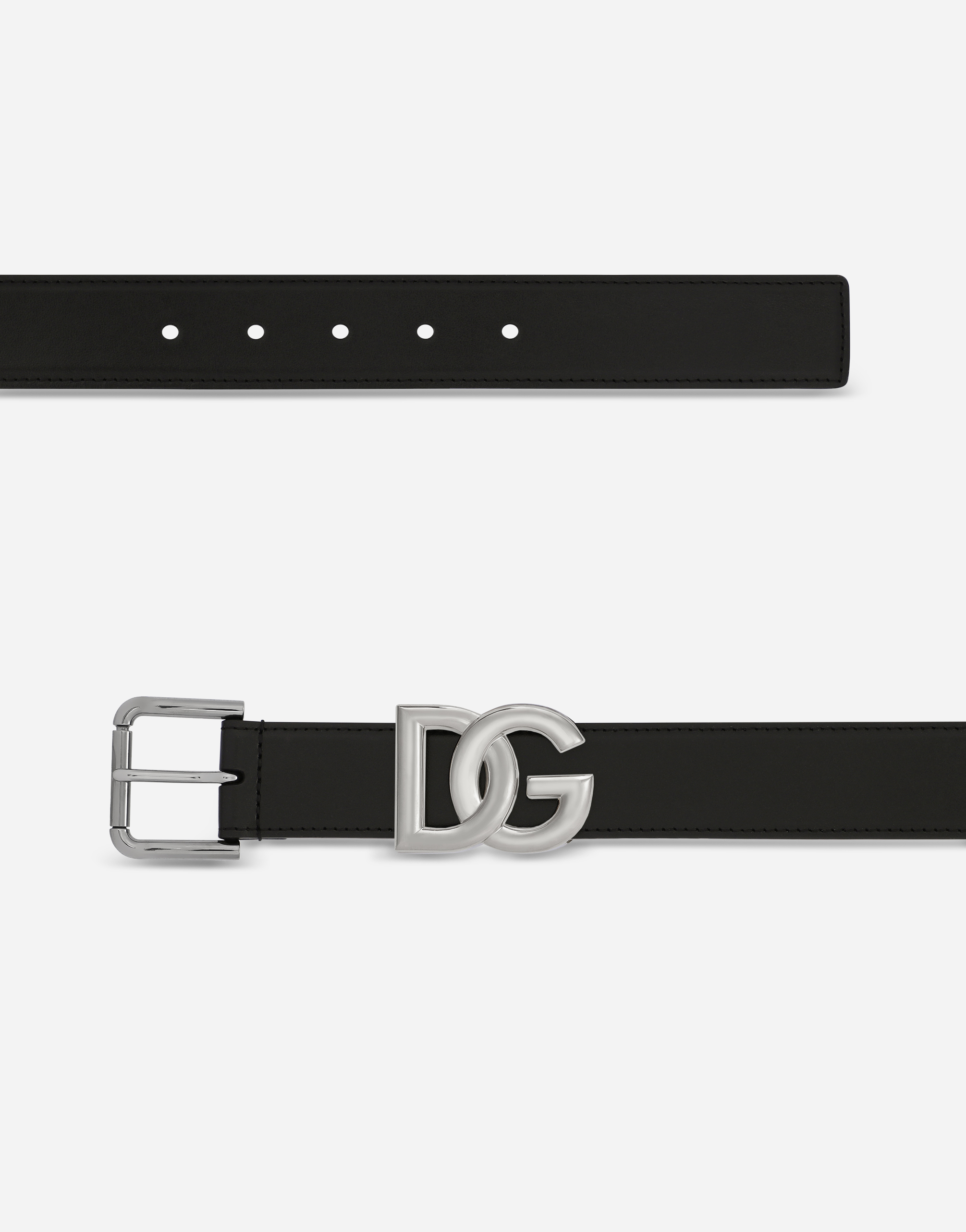 Dolce & Gabbana Calfskin Belt With Dg Logo In Black