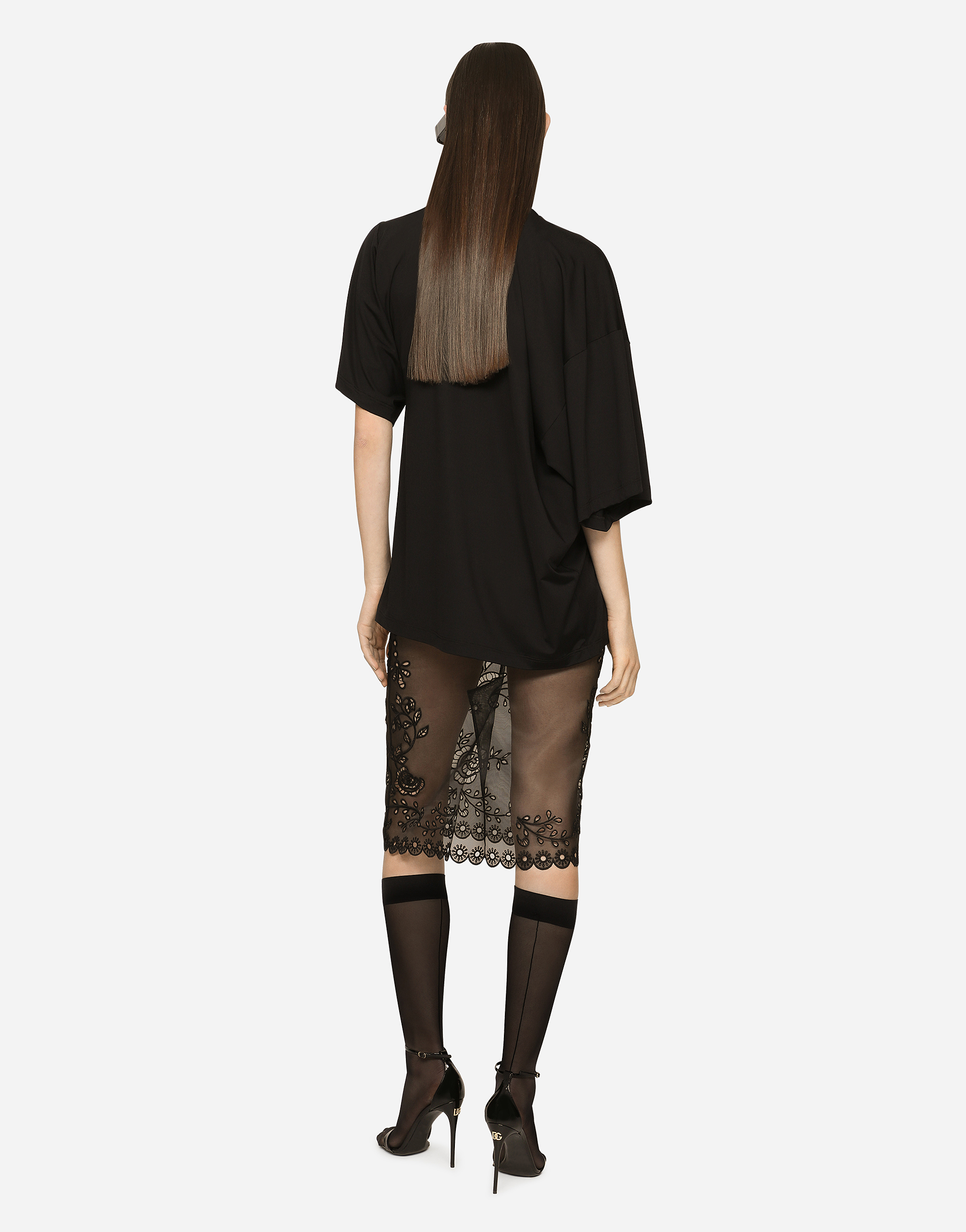 Shop Dolce & Gabbana Crinoline Calf-length Skirt With Inlay Embellishment In Black