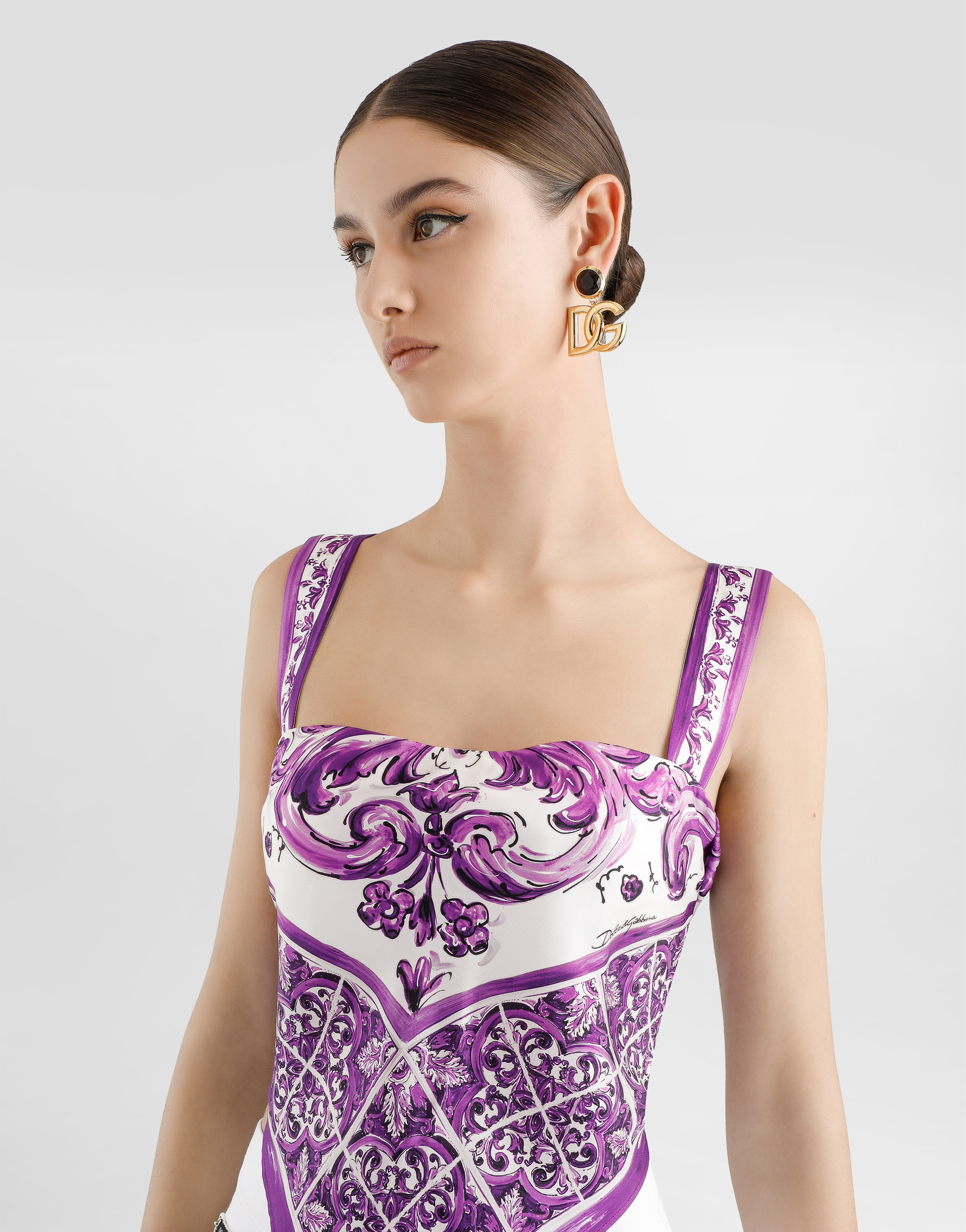 Majolica-print silk top