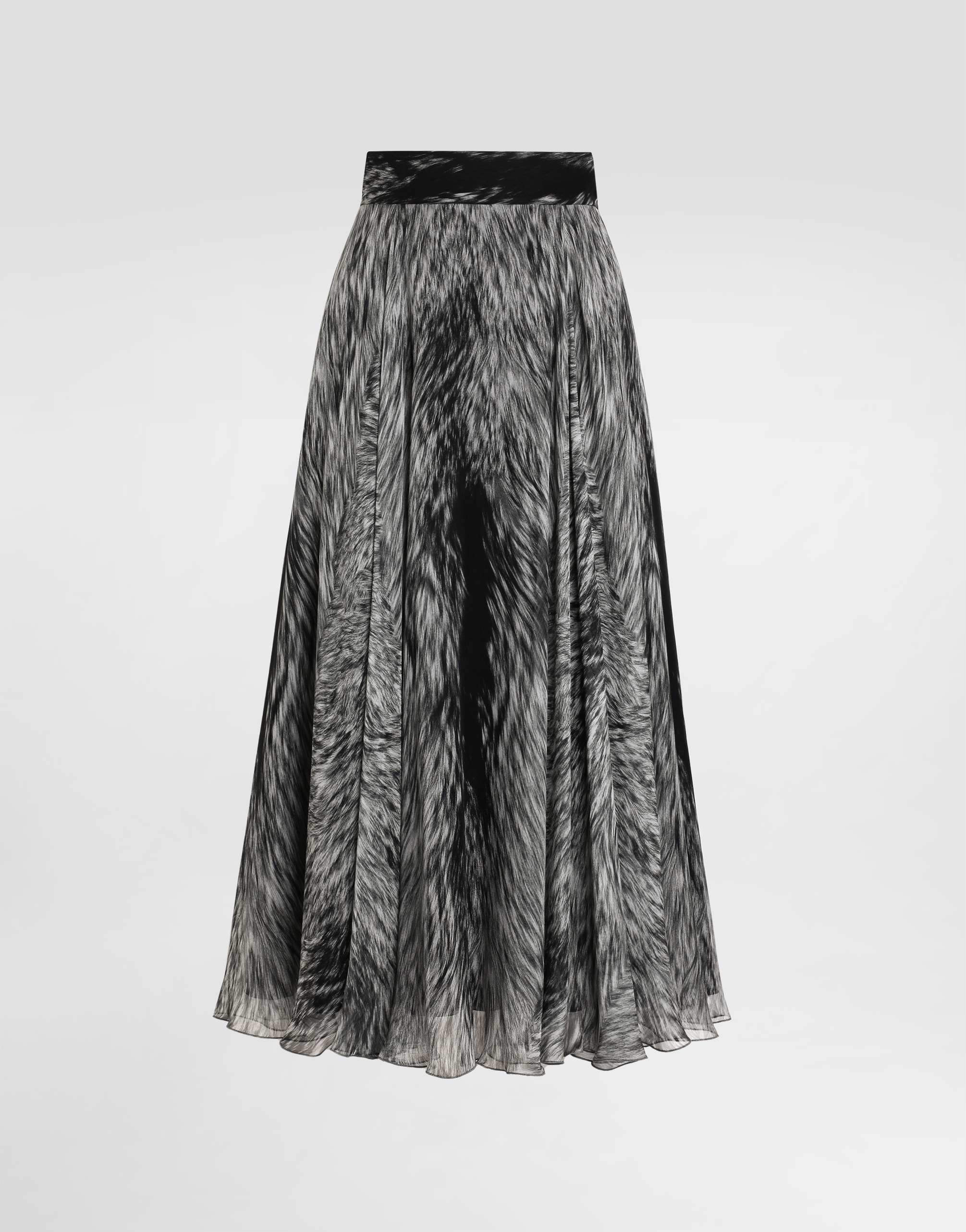 Dolce & Gabbana Chiffon Calf-length Circle Skirt With Fur Print - Woman Skirts Grey