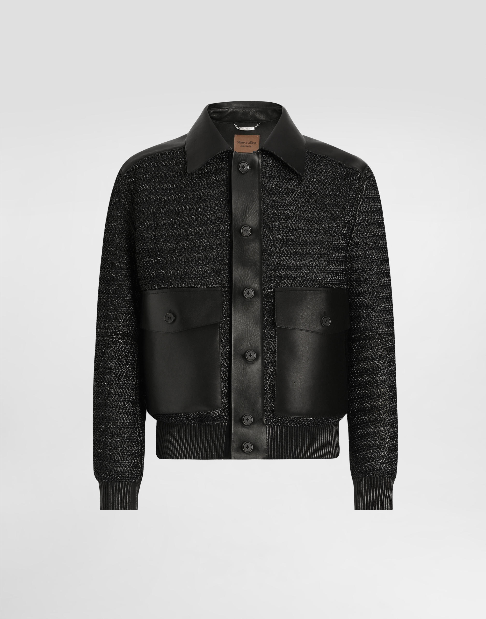 Leather and raffia mesh jacket