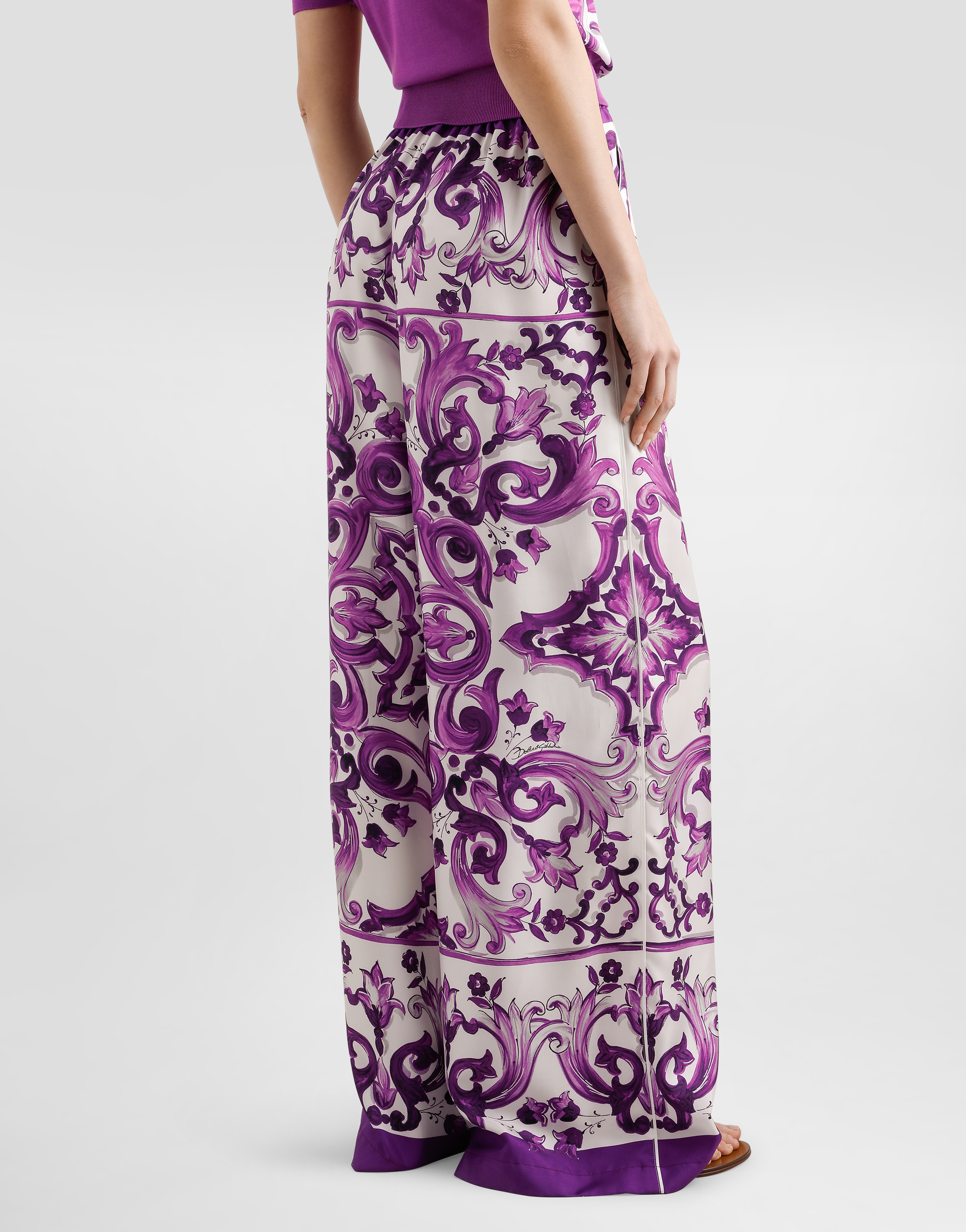 Dolce & Gabbana Majolica Print High Rise Wide Leg Pants