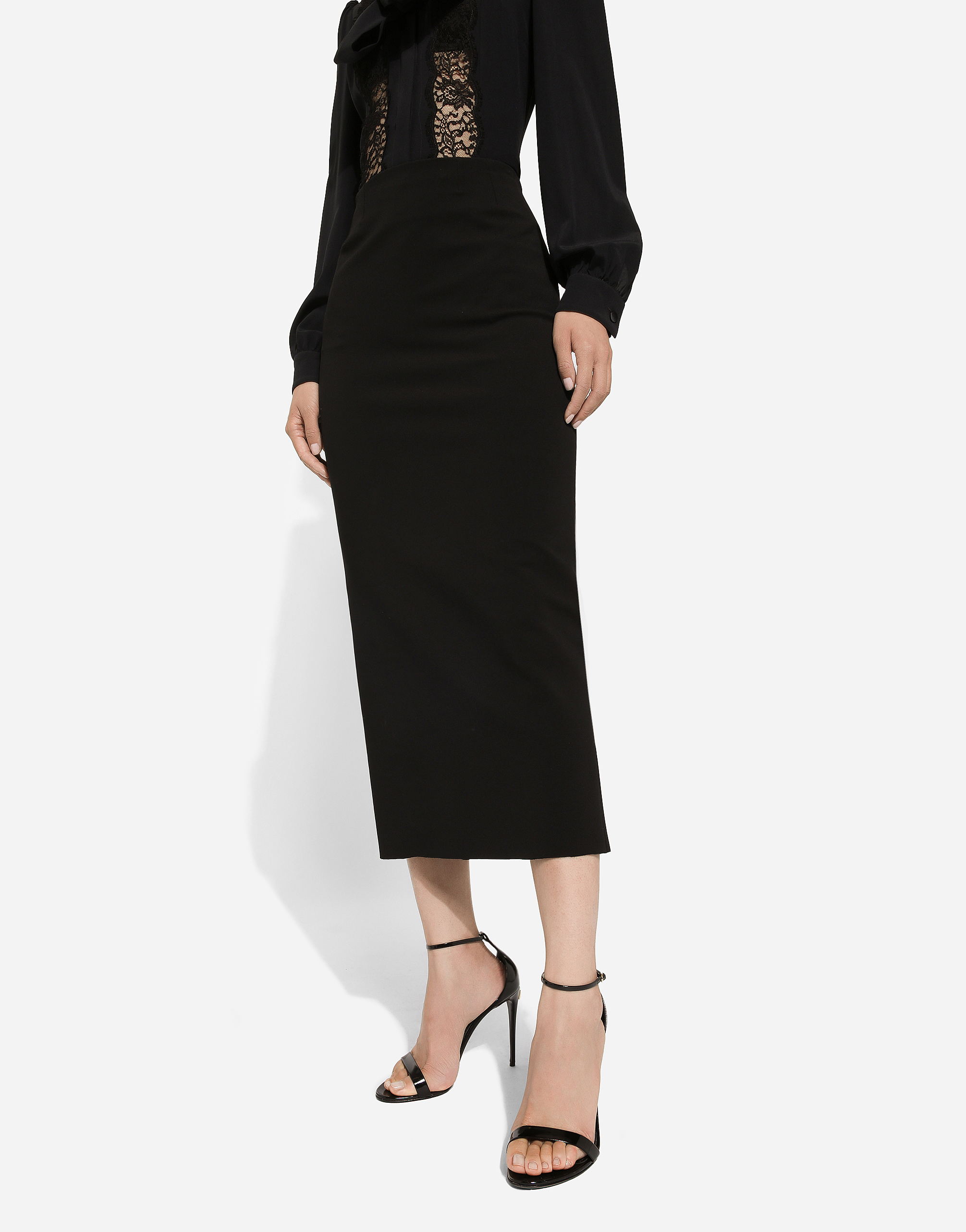 Straight-cut jersey midi skirt