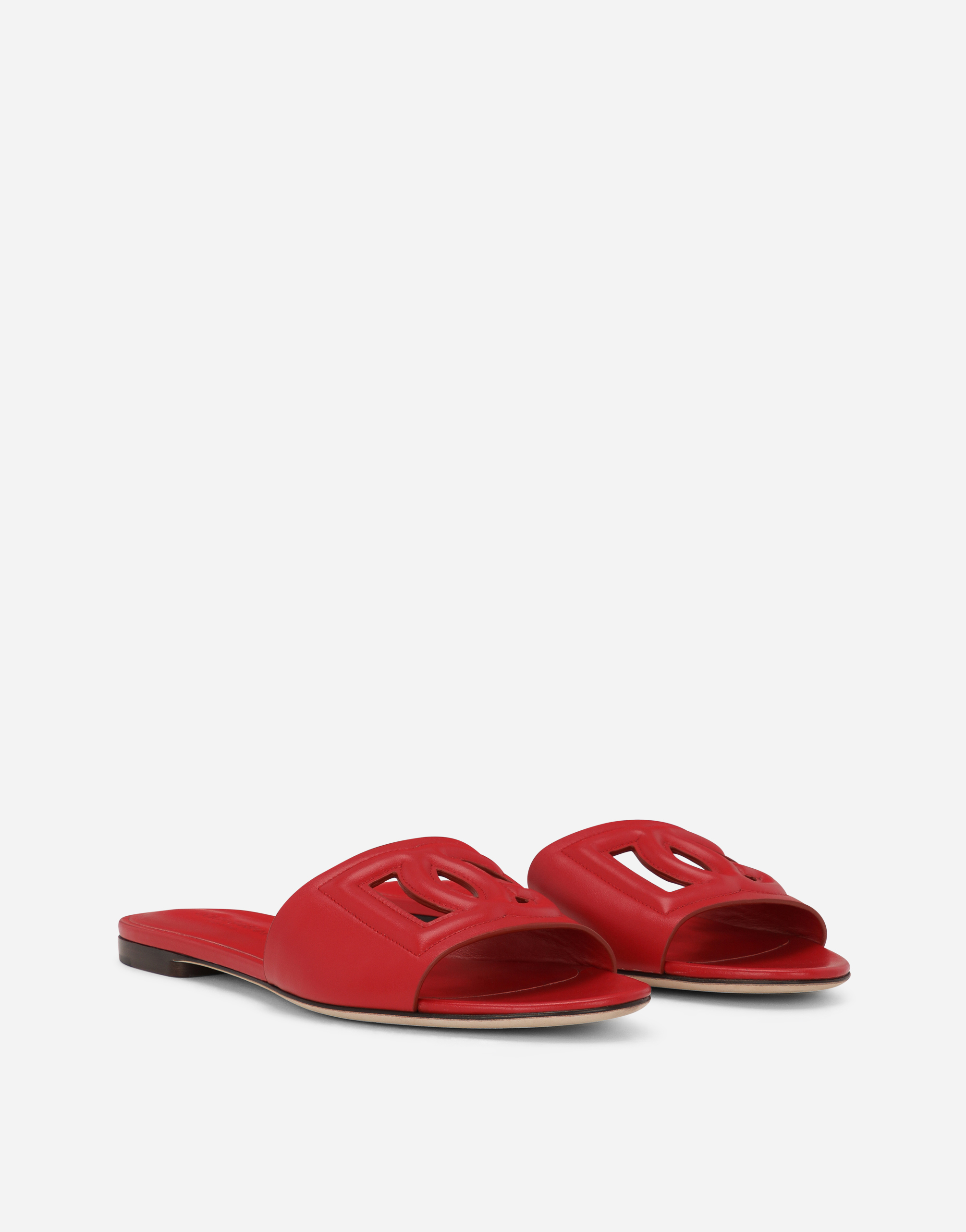 Shop Dolce & Gabbana Calfskin Sliders With Dg Logo In Red