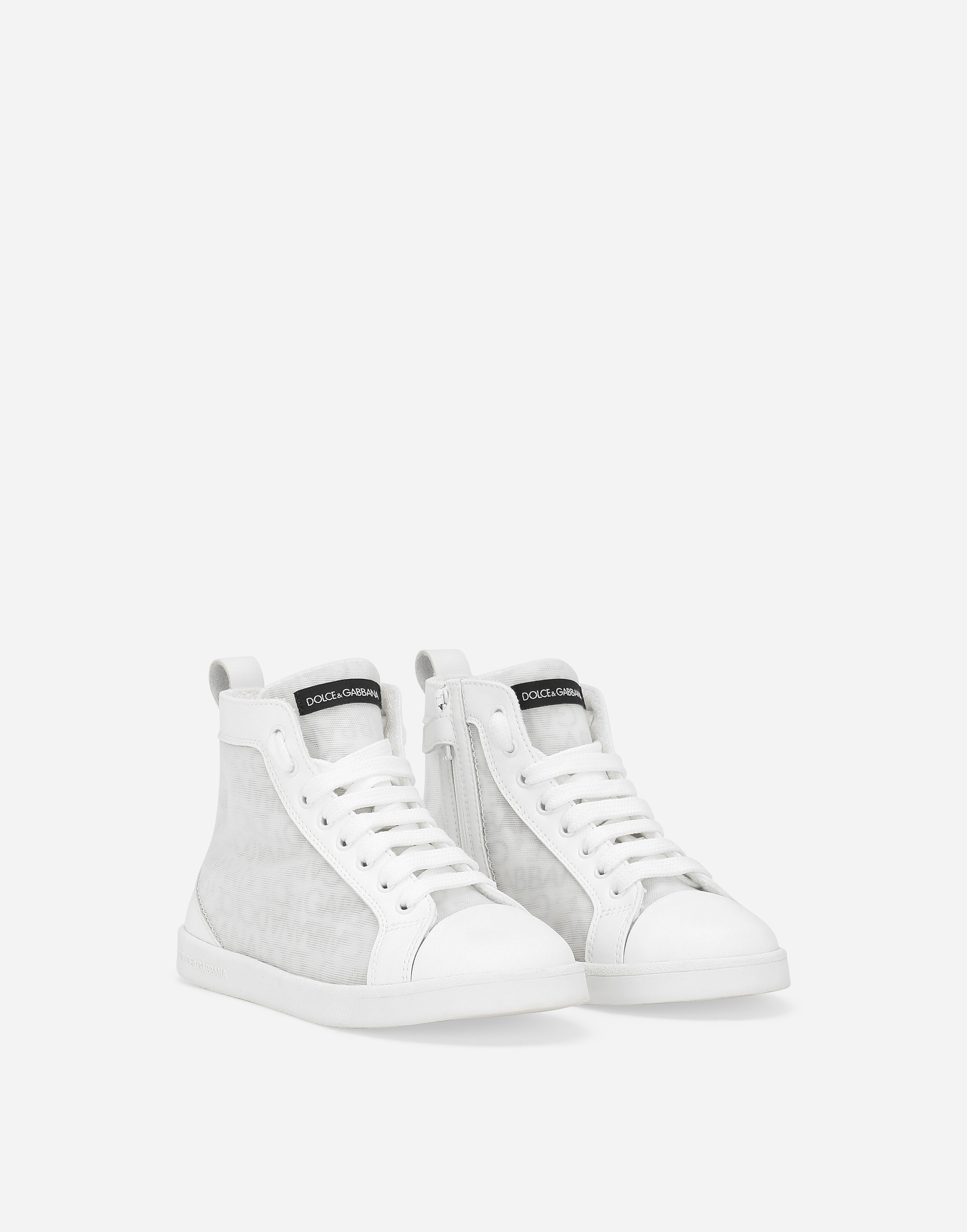 Dolce & Gabbana Mesh High-top Sneakers With Dolce&gabbana Logo Print In White