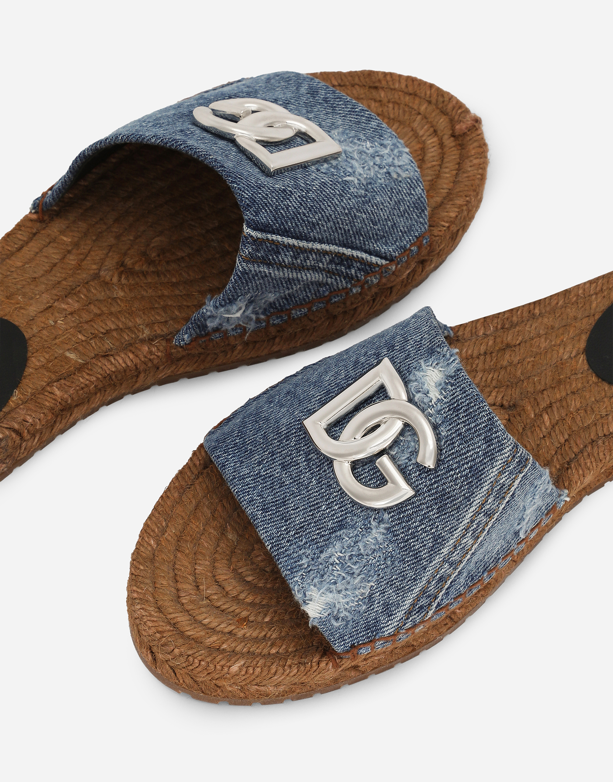 DOLCE & GABBANA PATCHWORK DENIM ESPADRILLE SLIDERS