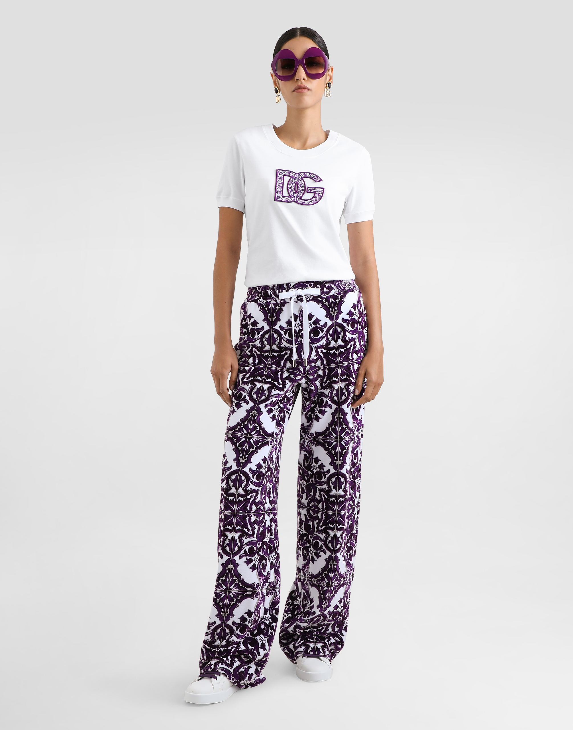 Dolce & Gabbana Majolica Print Dg Logo T-shirt In White