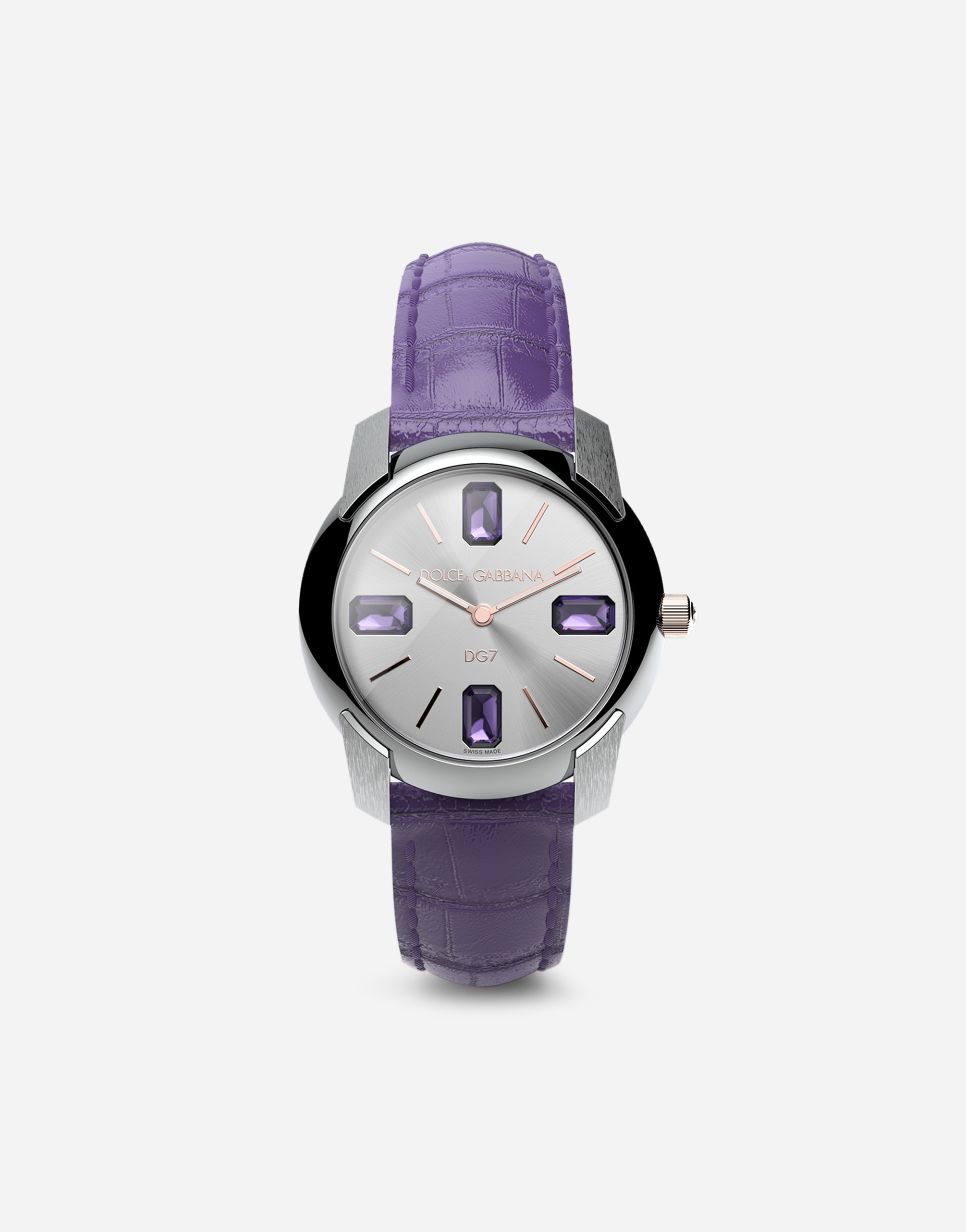 Dolce & Gabbana Watch With Alligator Strap In Purple
