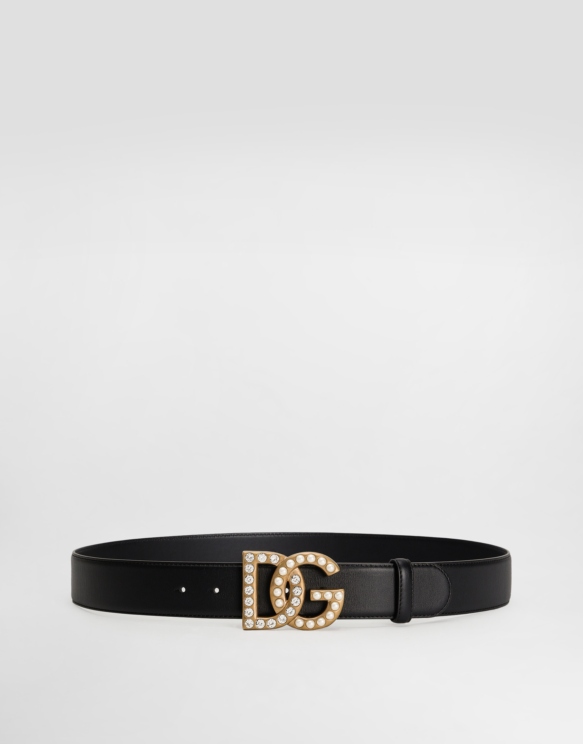 Calfskin belt with bejeweled DG logo in Multicolor for Women