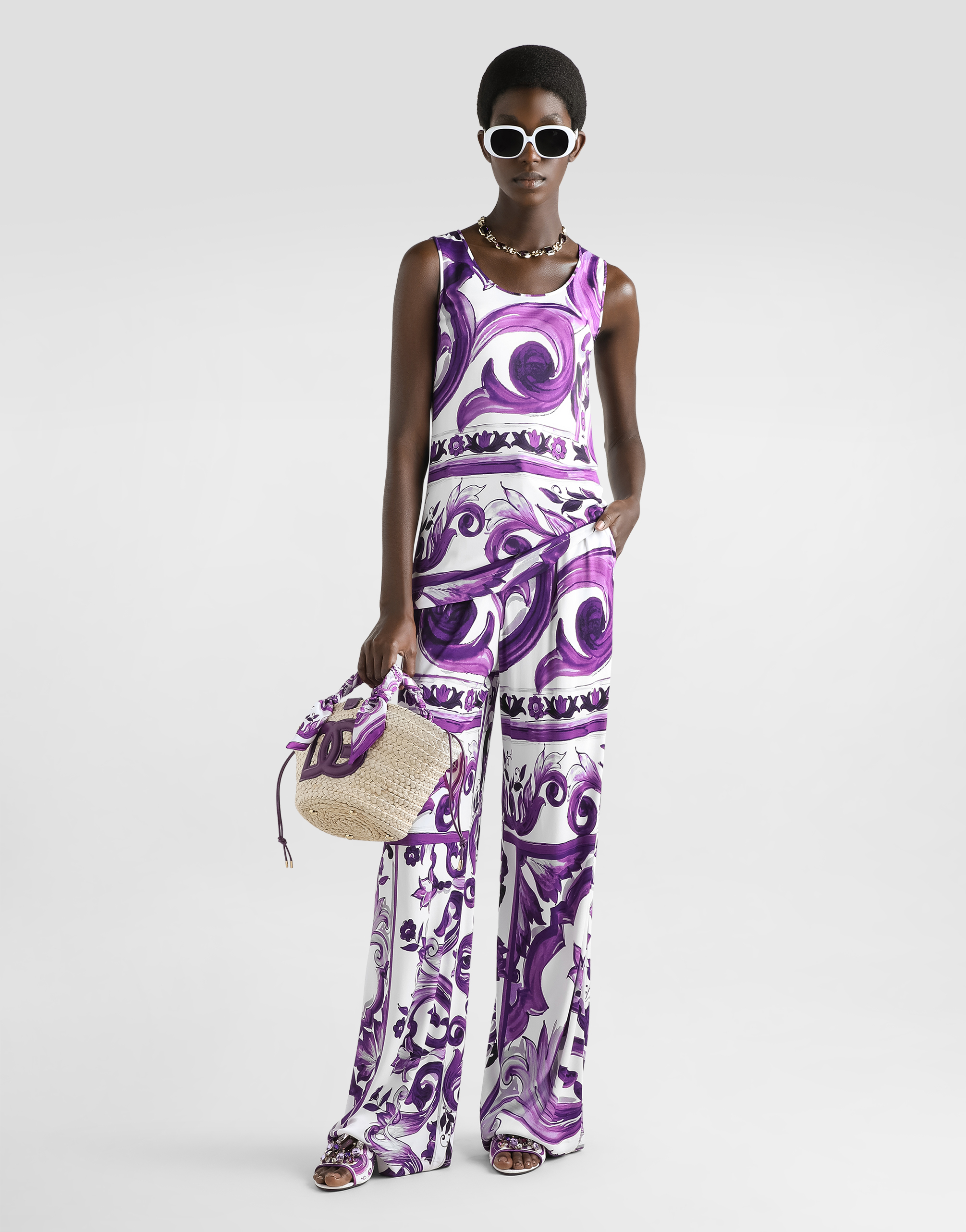 Majolica-print trousers