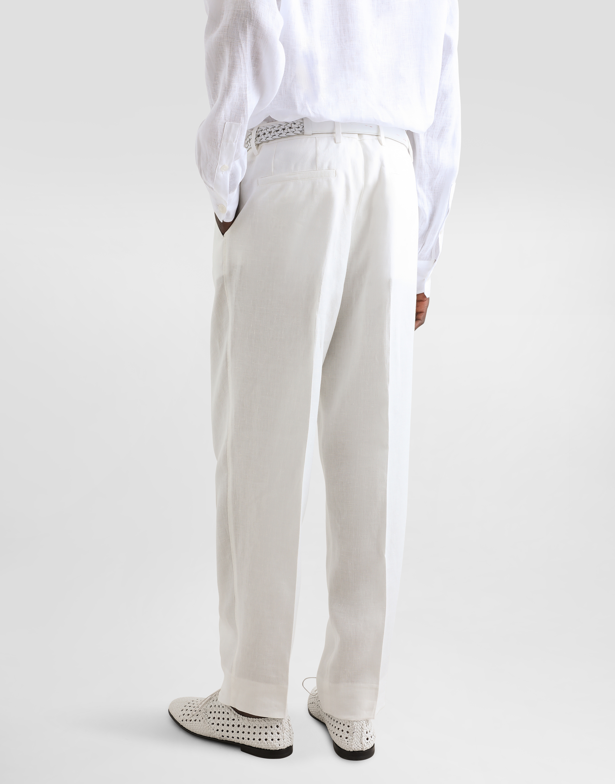Dolce & Gabbana Linen Fabric Pants In White
