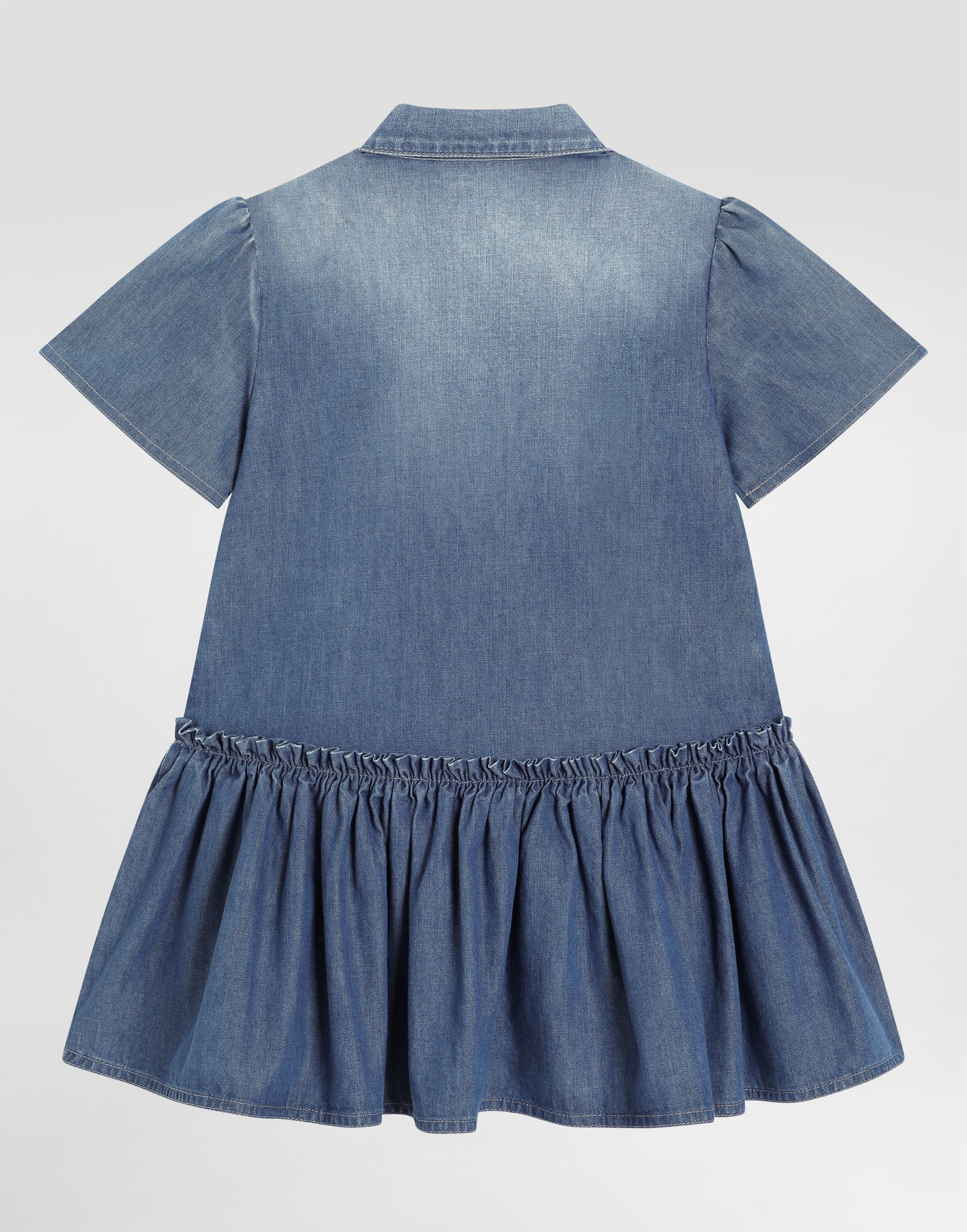 Dolce & Gabbana Washed Chambray Dress With Logo Embroidery In Blue