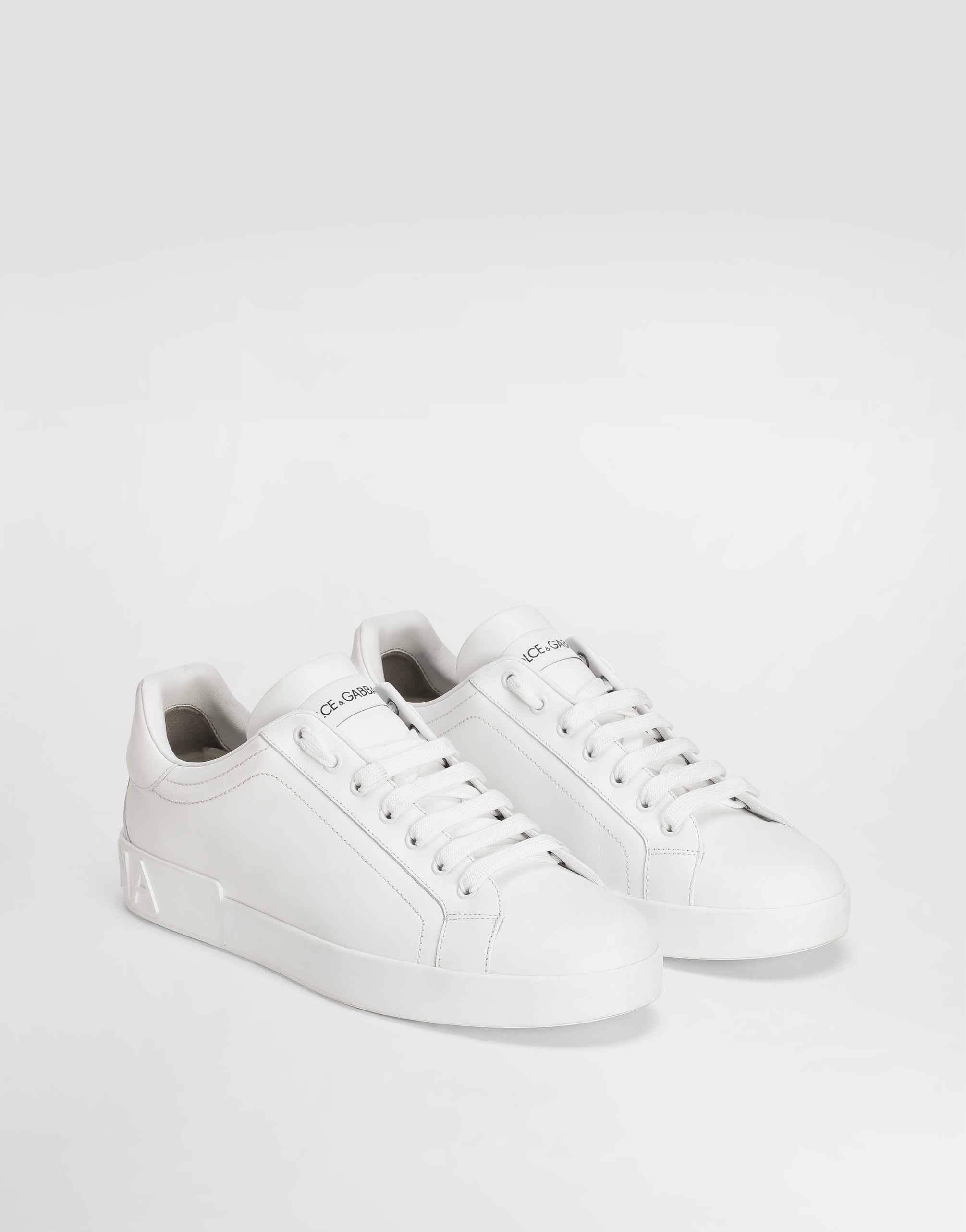 Shop Dolce & Gabbana Calfskin Portofino Sneakers In White