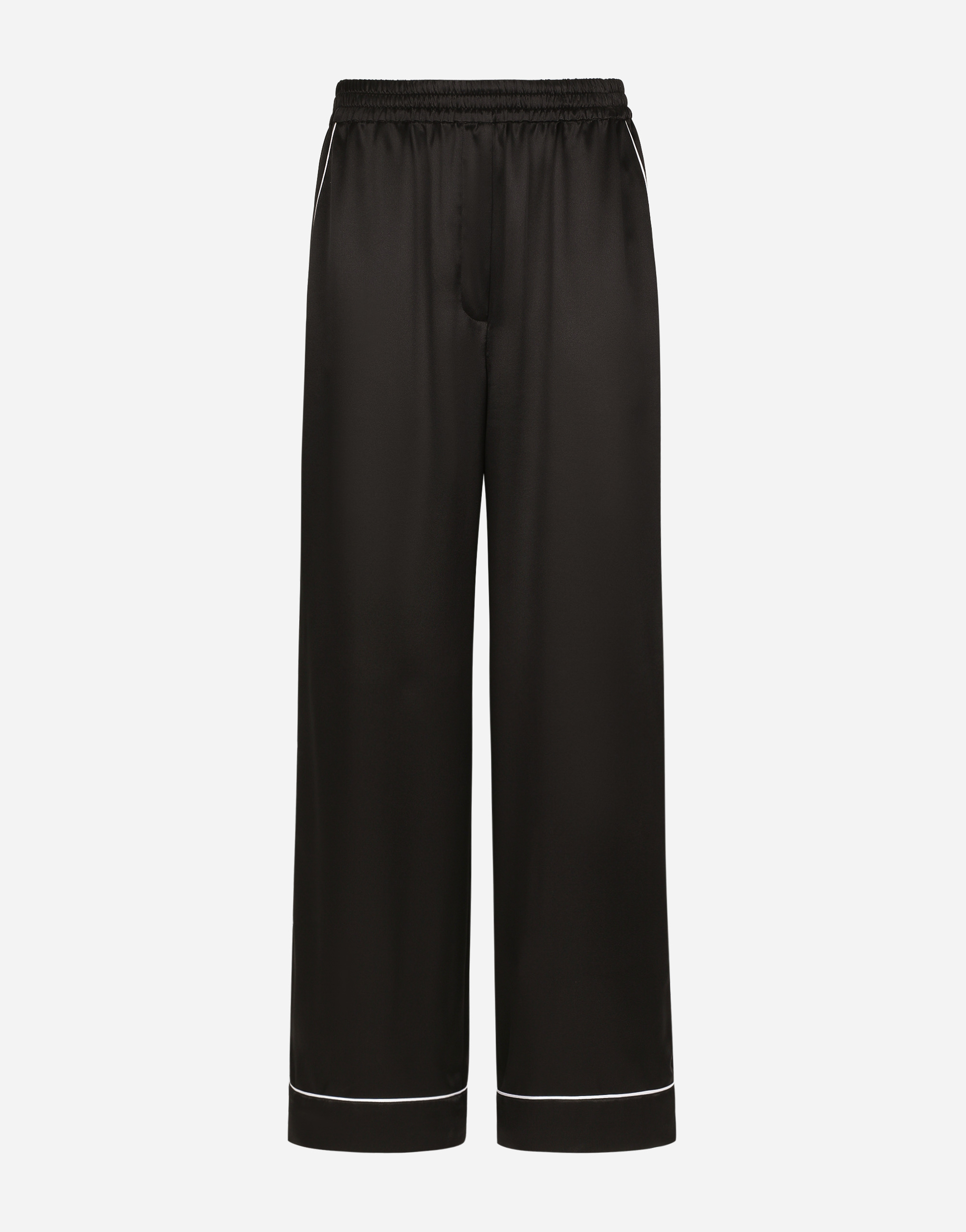 Dolce & Gabbana Silk Pajama Pants With Contrasting Piping In Black