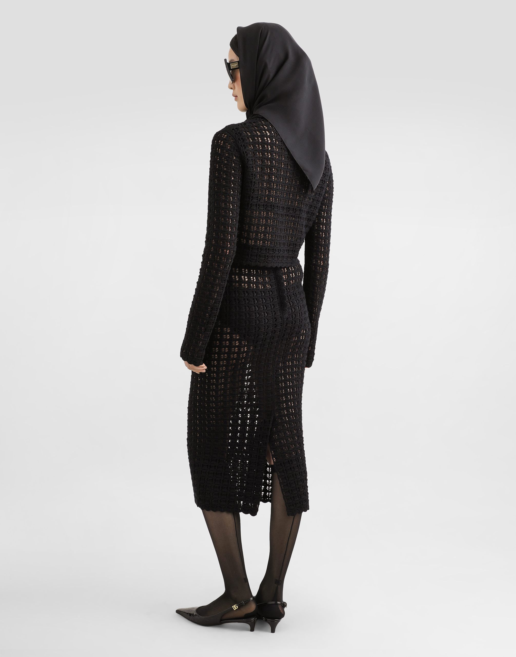 Dolce & Gabbana Short Double-breasted Wool Crochet Jacket In Black