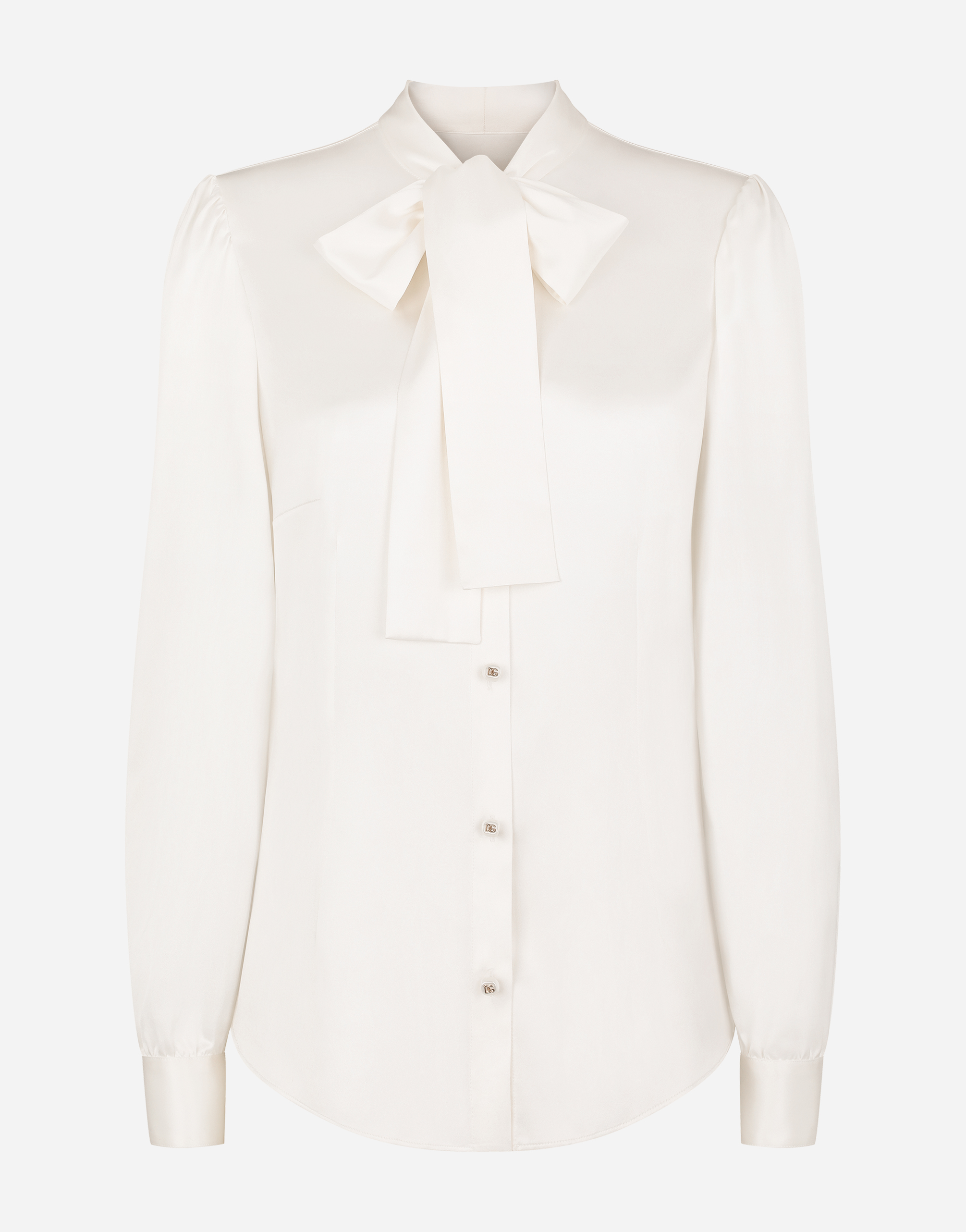 Dolce & Gabbana ホワイト シャツドレス Satin shirt with pearl buttons with DG logo in White for Women
