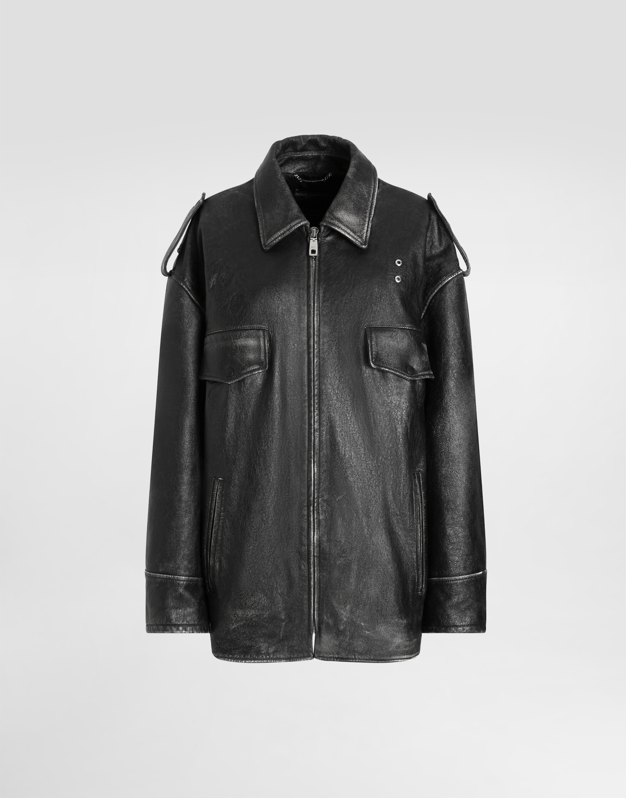 Blackのウィメンズ ビンテージ風 レザー ジャケット | Dolce&Gabbana®