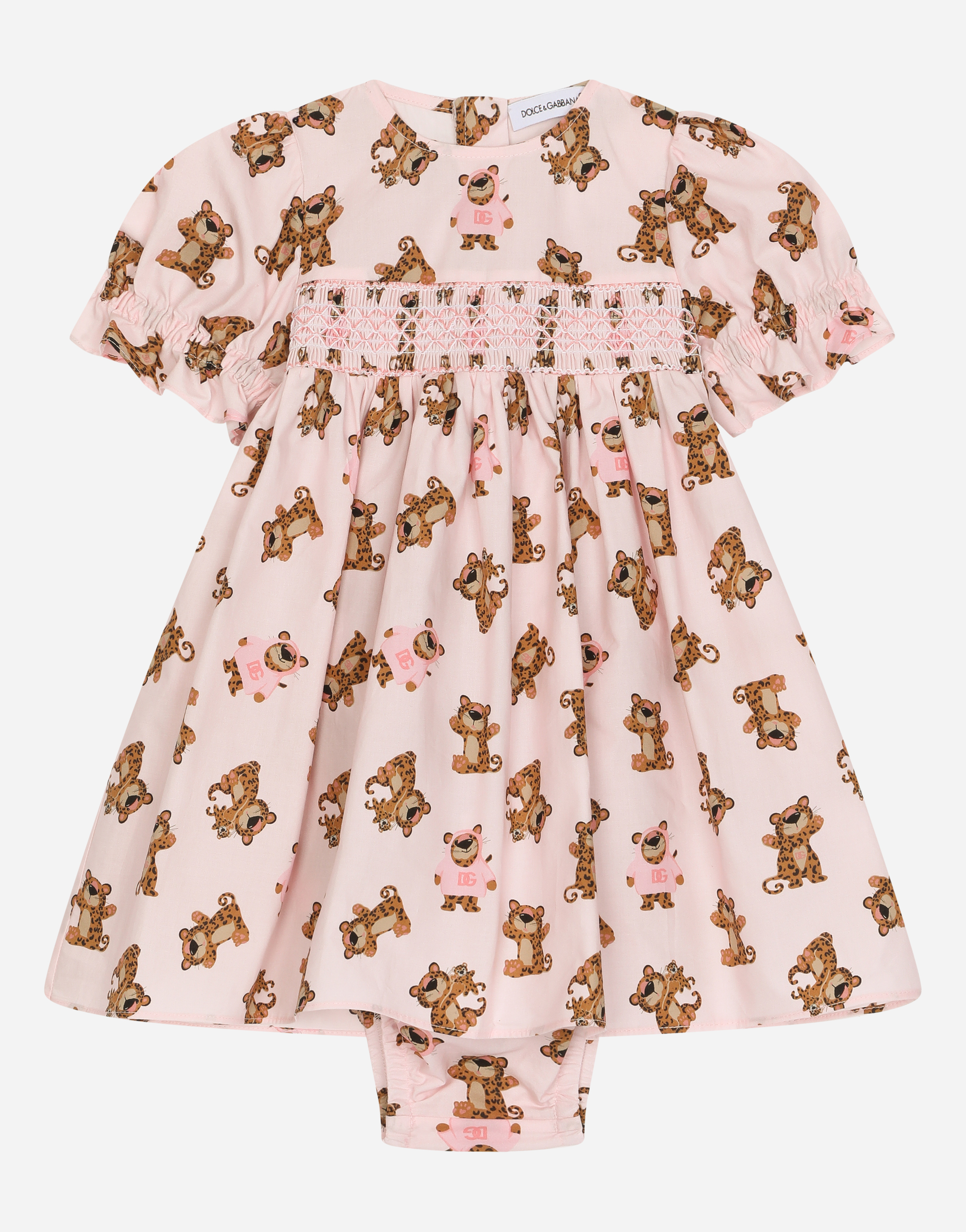 DOLCE & GABBANA POPLIN DRESS WITH BABY LEOPARD PRINT