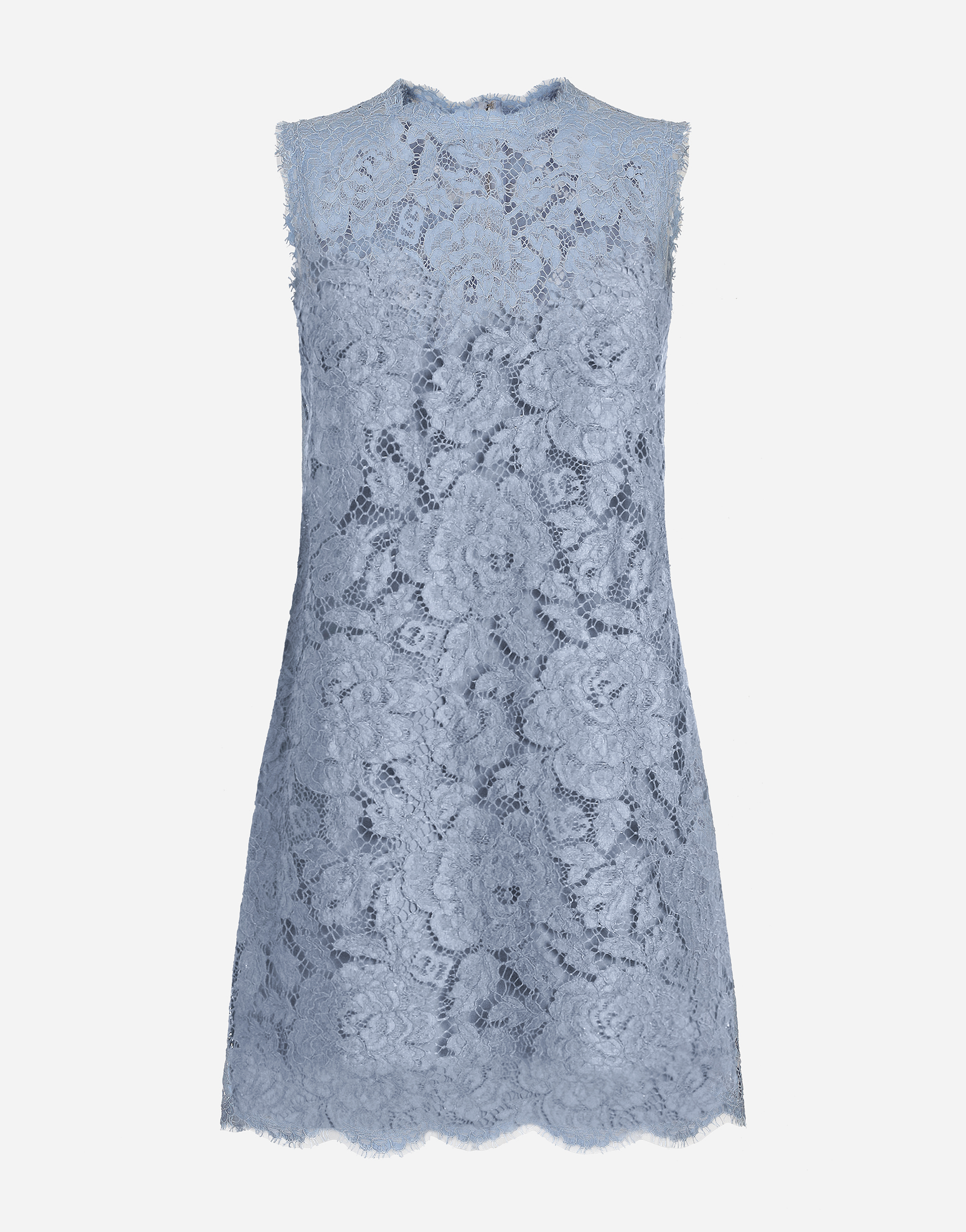 Dolce & Gabbana Light Blue Sleeveless A Line Dress In Floral Dg Lace Woman In Purple
