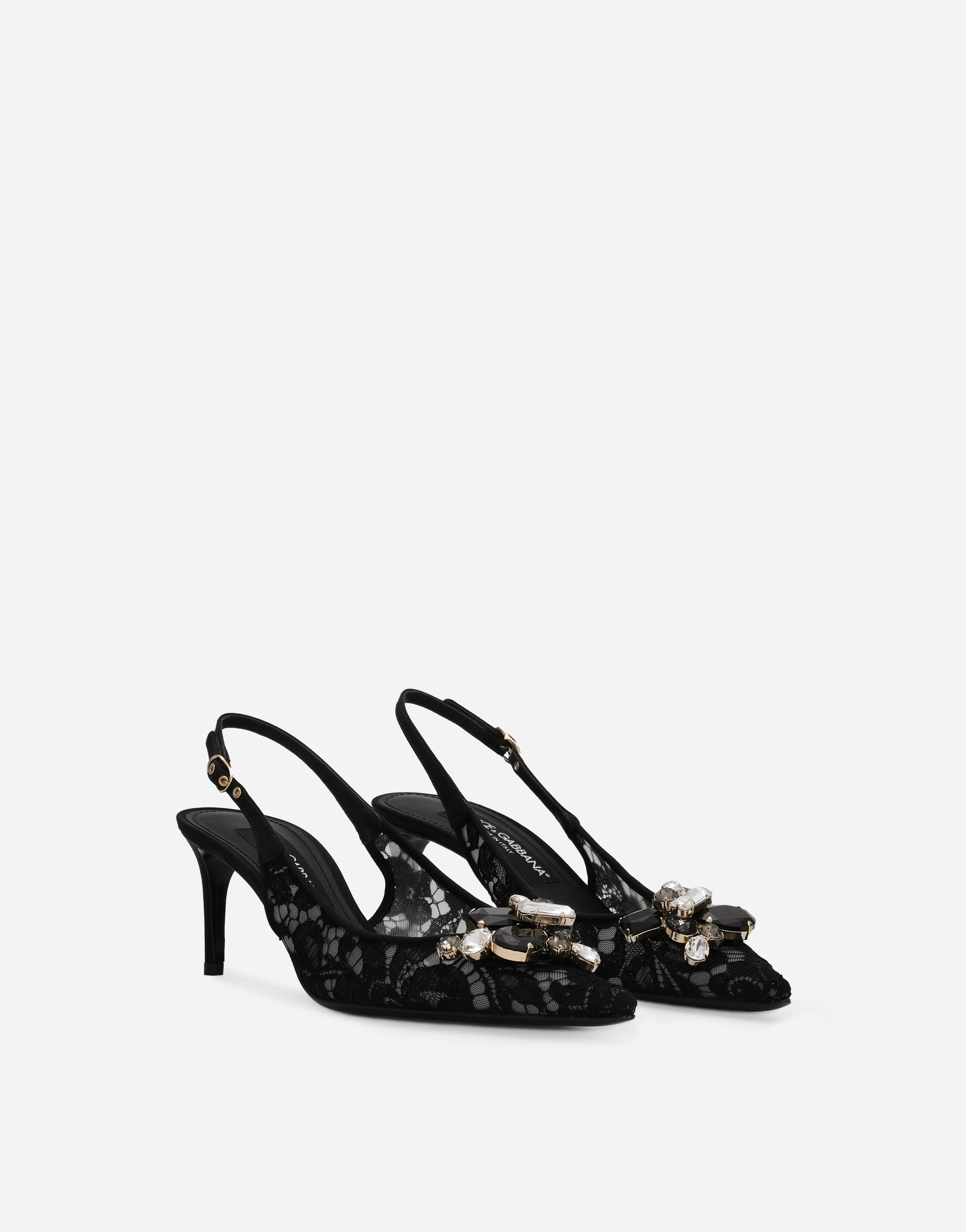 Shop Dolce & Gabbana Rainbow Lace Slingbacks In Lurex Lace In Black