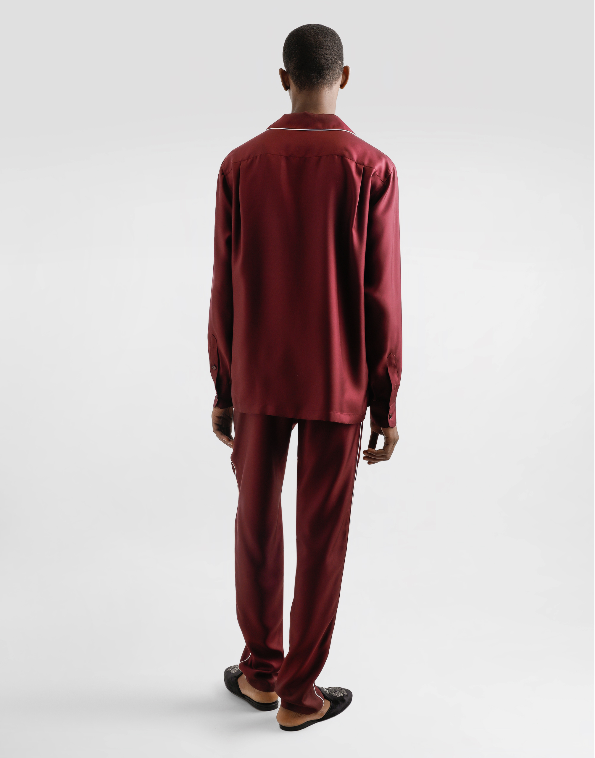 Dolce & Gabbana Silk Pajama Pants With Logo Embroidery In Bordeaux