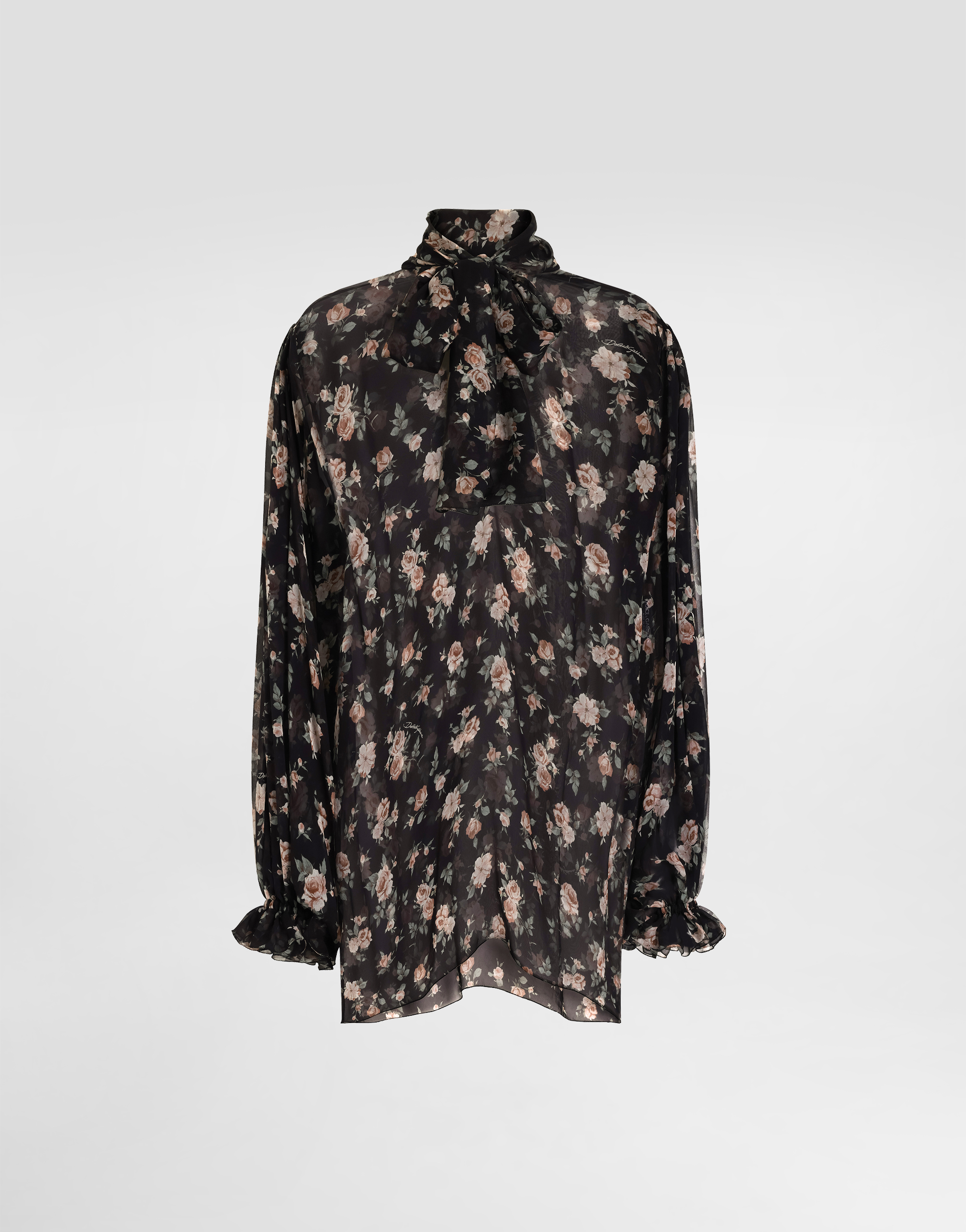 Dolce & Gabbana Vintage Rose-print Chiffon Top In Black