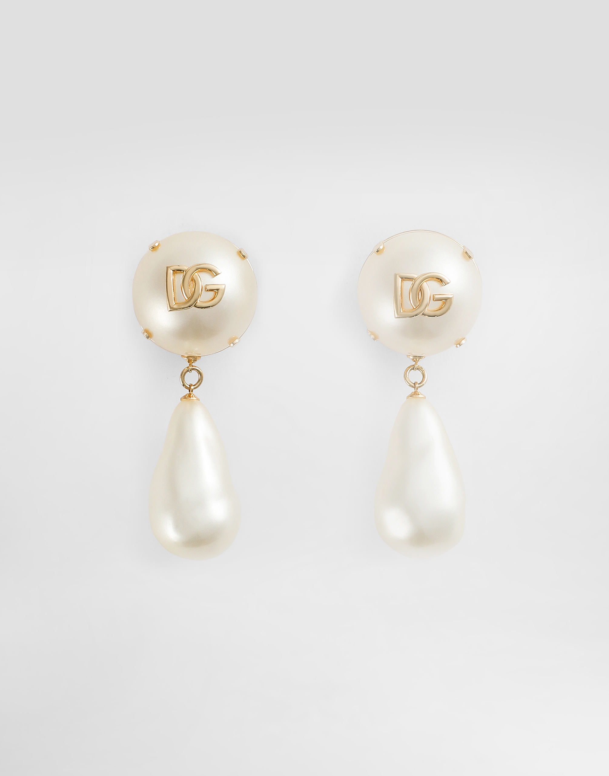 Dolce & Gabbana Teardrop Earrings With Dg Logo - Woman Bijoux White Metal Onesize