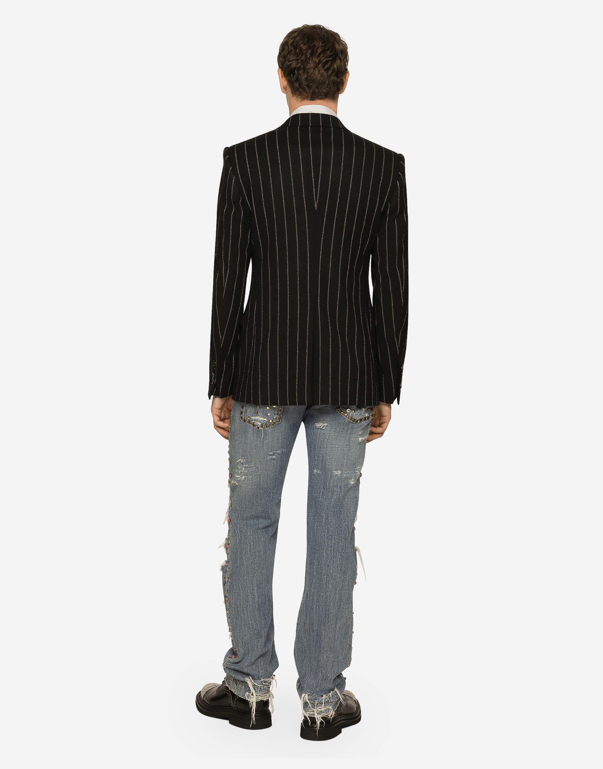 DOLCE & GABBANA DOUBLE-BREASTED JACKET IN PINSTRIPE STRETCH WOOL