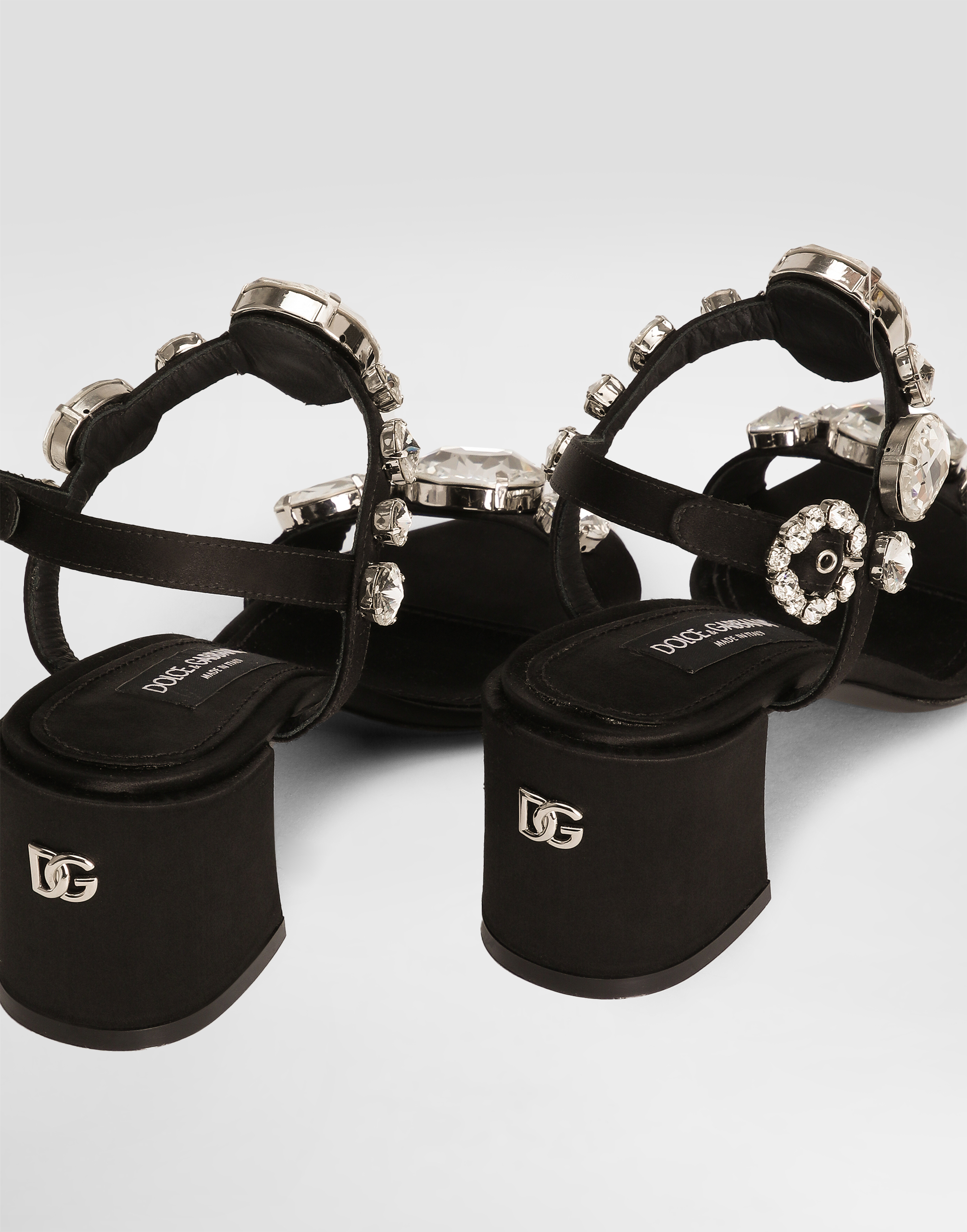 Dolce & Gabbana Satin Sandals With Gemstone Embellishment In Black