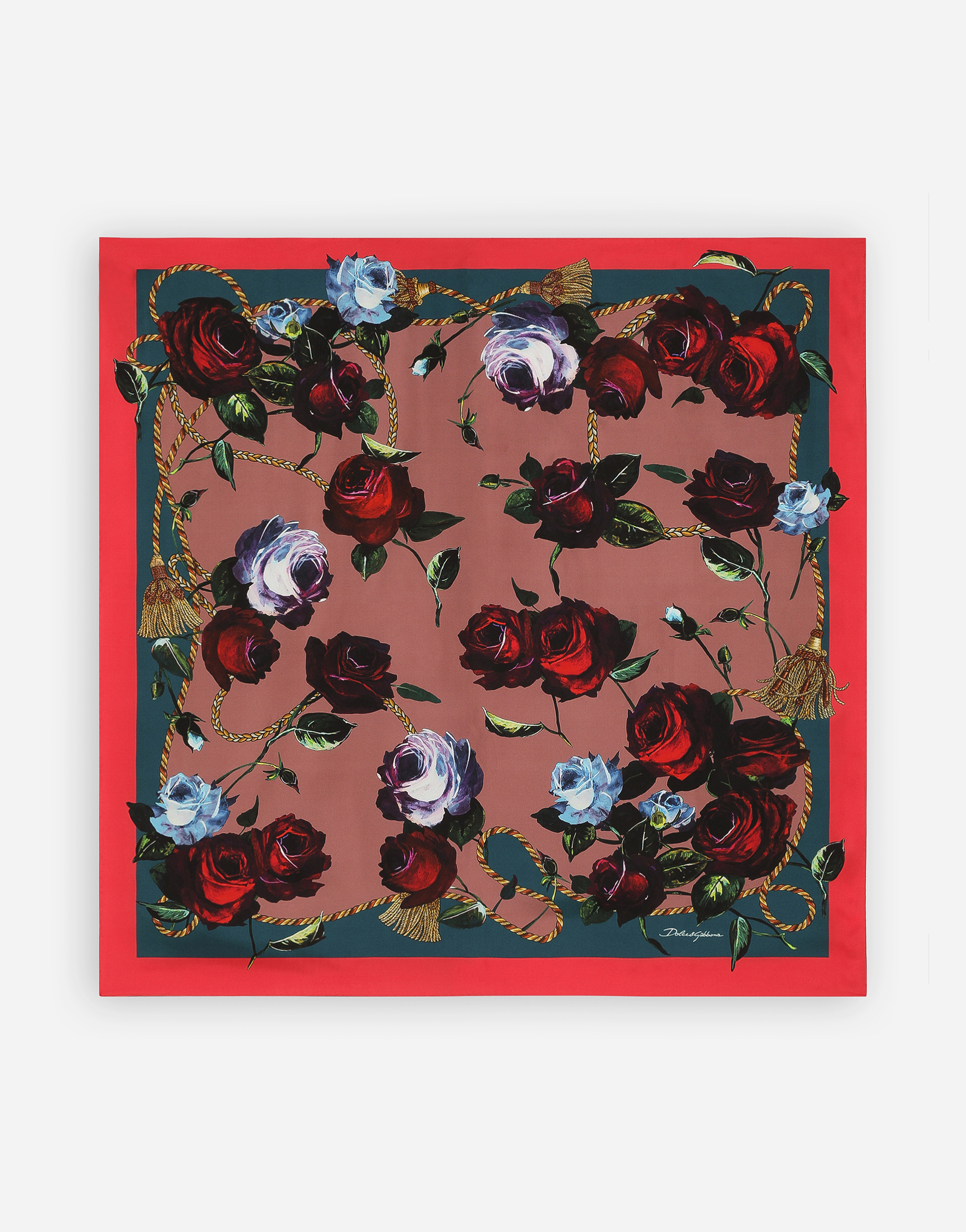 Dolce & Gabbana Twill Scarf With Vintage Rose Print (90 X 90) In プリント