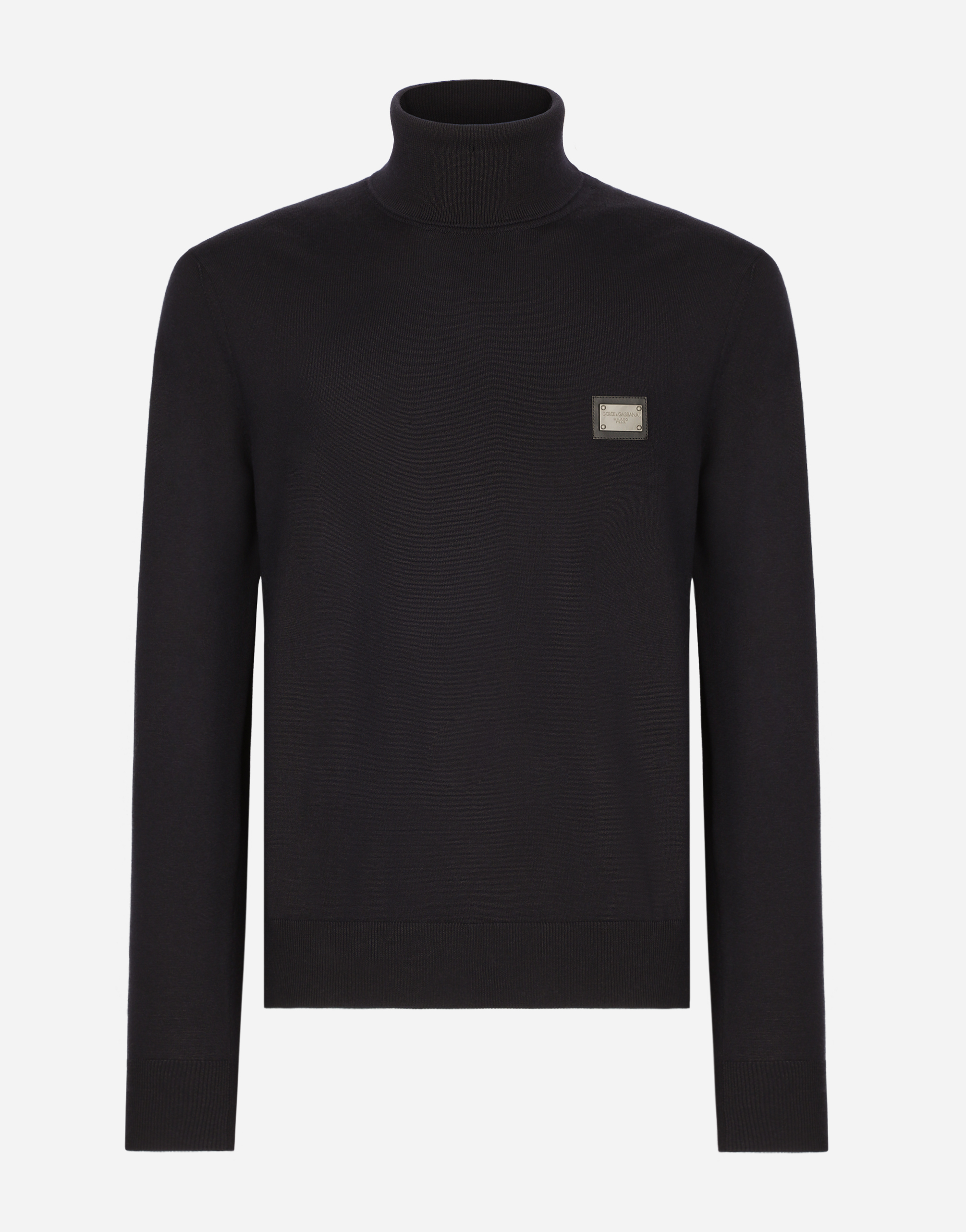 Dolce & Gabbana Wool Turtle-neck Sweater With Branded Tag - Man Sweaters And Cardigans Blue Wool 44