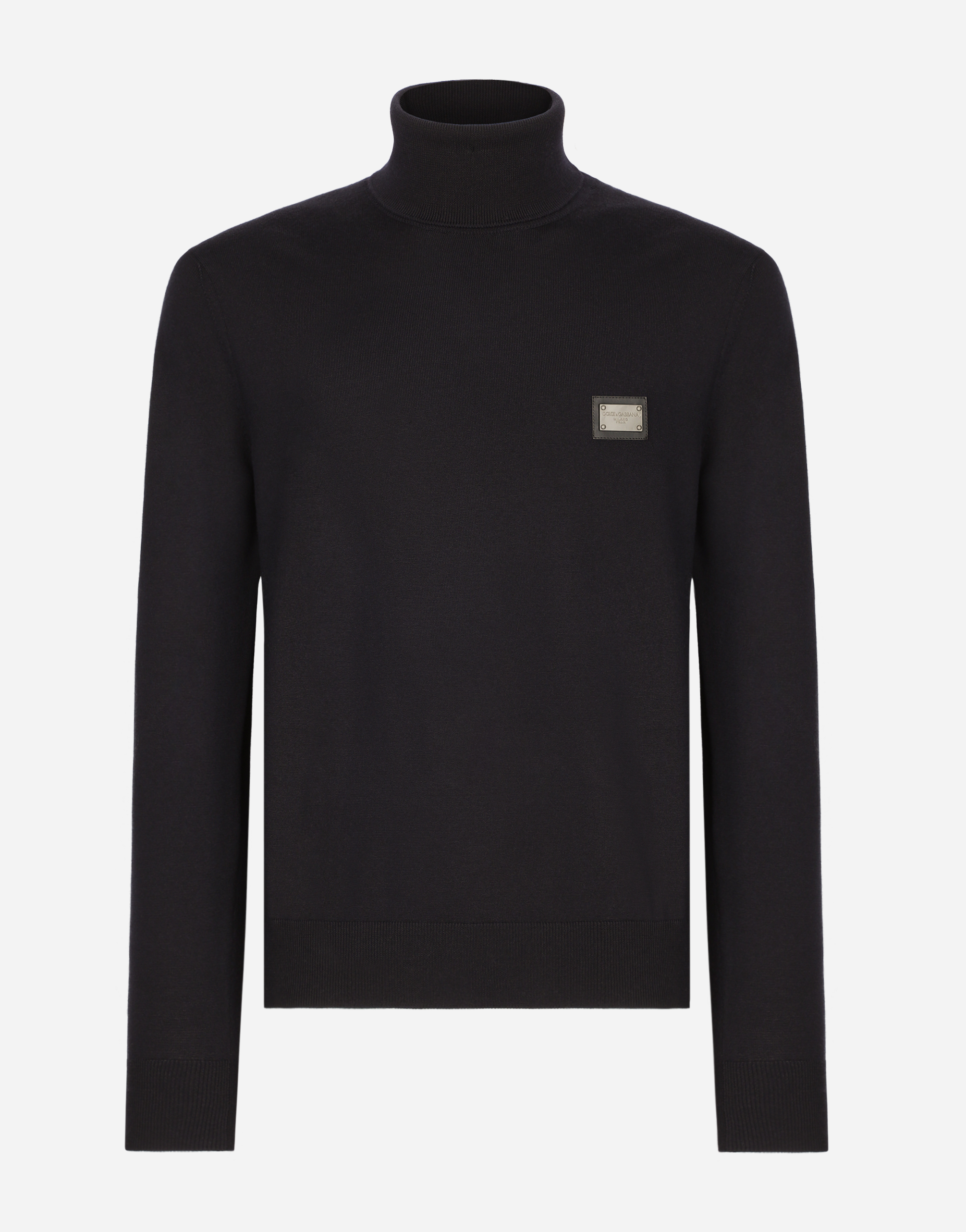 Dolce & Gabbana Wool Turtle-neck Sweater With Branded Tag In Blue