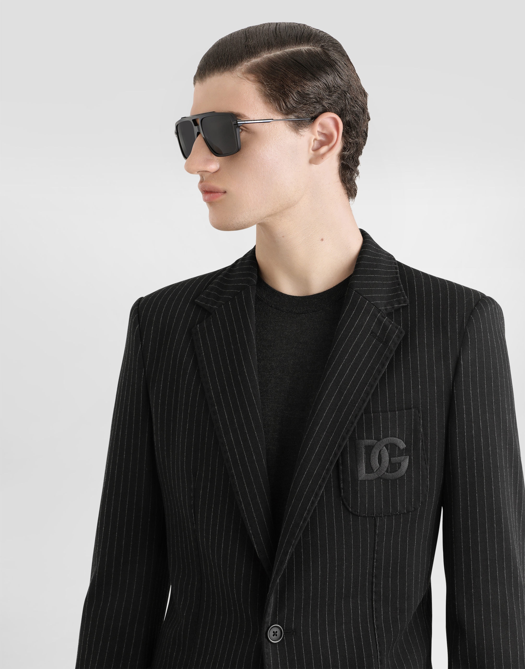 DOLCE & GABBANA PINSTRIPE STRETCH JERSEY PORTOFINO JACKET