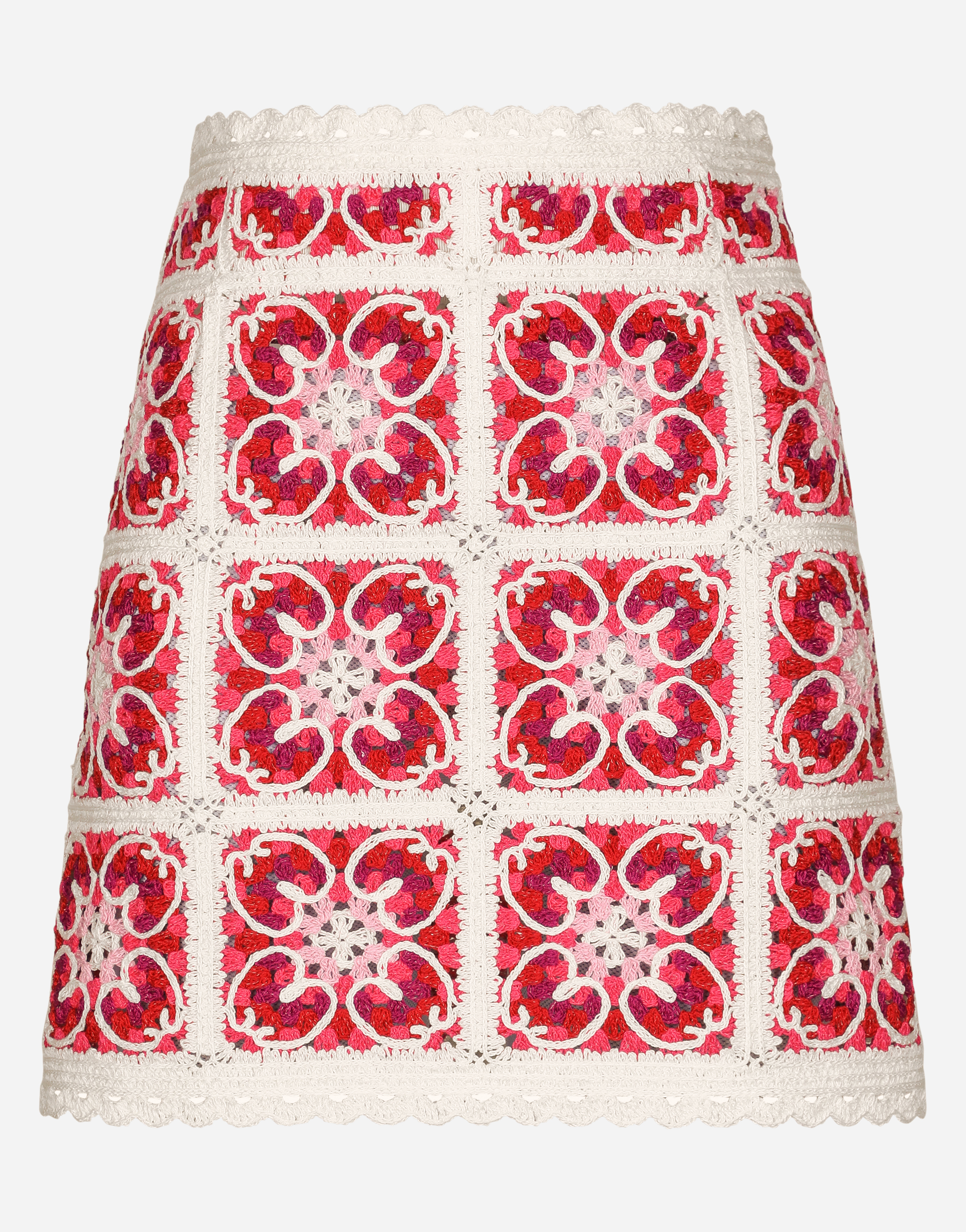 DOLCE & GABBANA BRICK-STITCHED CROCHET SKIRT WITH MAJOLICA PRINT