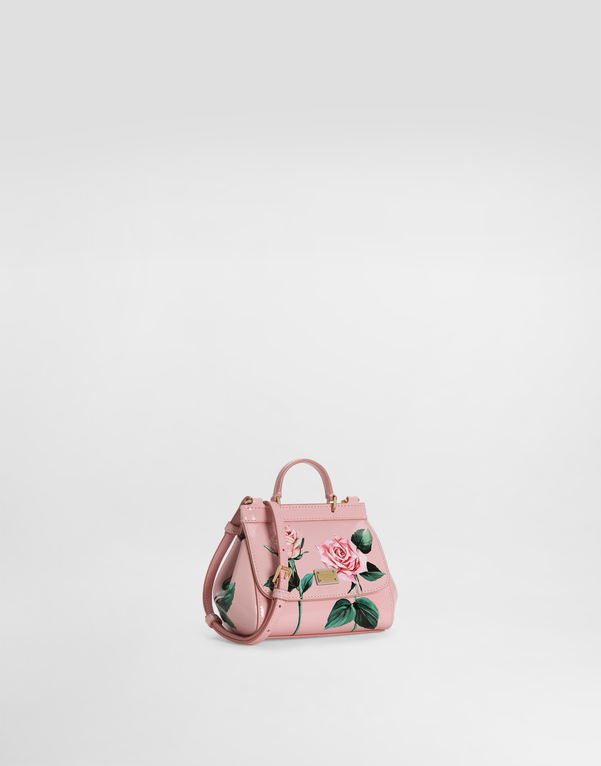 Dolce & Gabbana Polished Calfskin Sicily Crossbody Bag With Rose Print In Print