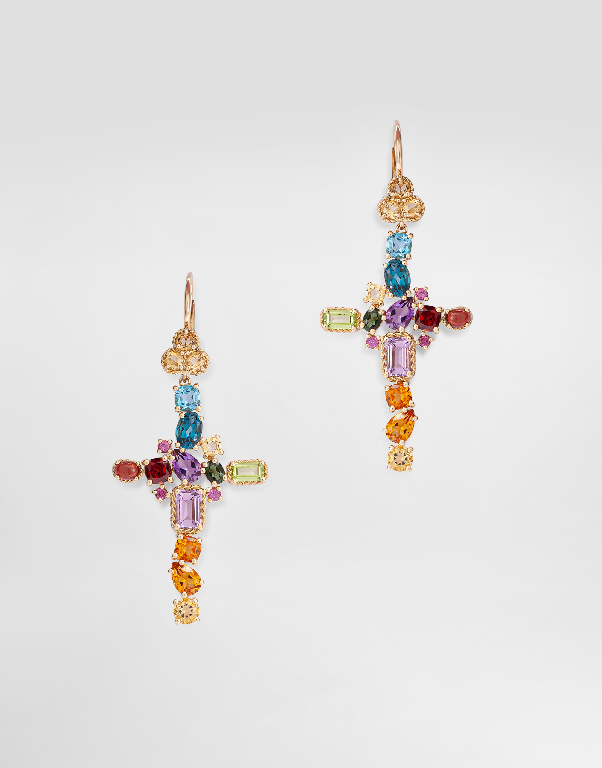 DOLCE & GABBANA RAINBOW ALPHABET EARRING IN YELLOW GOLD WITH MULTICOLOR FINE GEMS