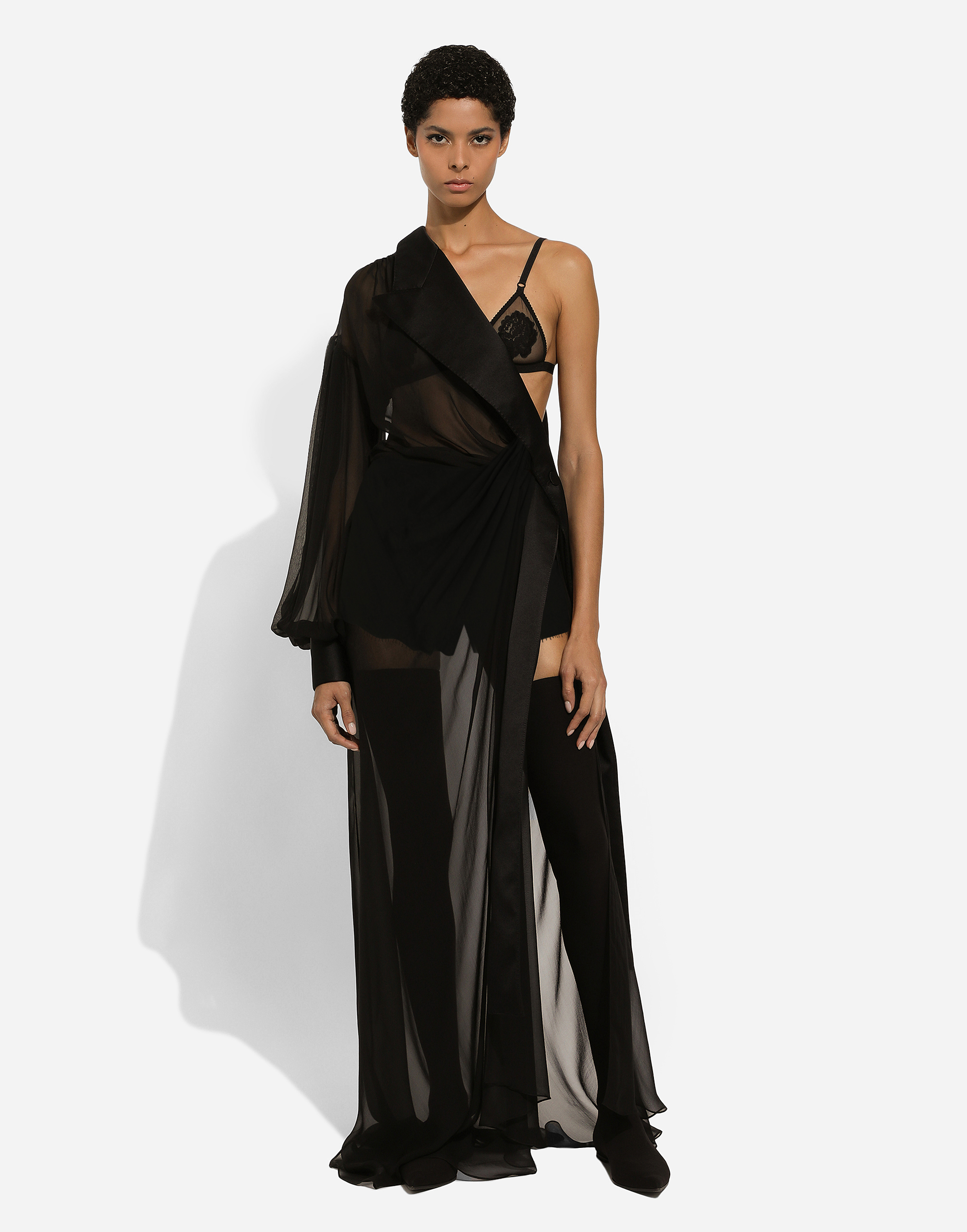 Long chiffon one-shoulder dress