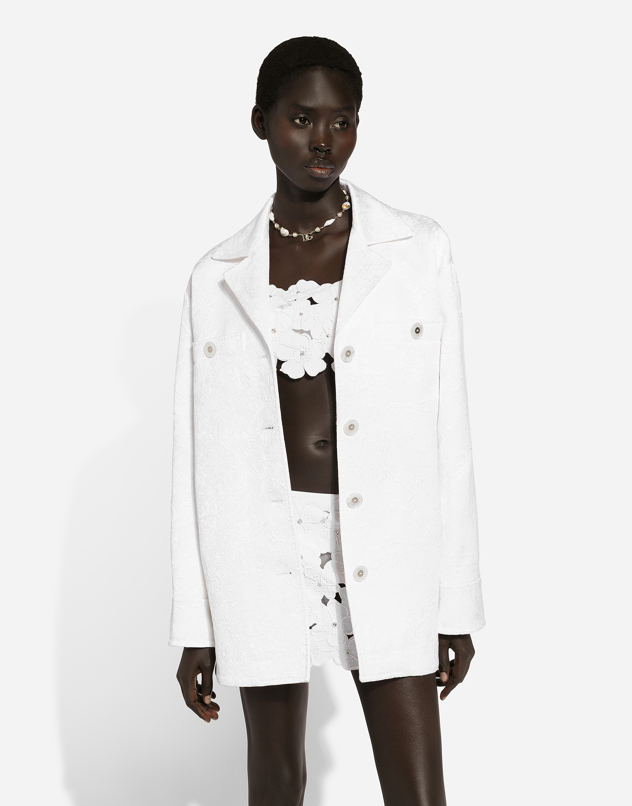 Shop Dolce & Gabbana Cotton Bralette Top With Cut-out Embroidery And Rhinestone Embellishment In ホワイト