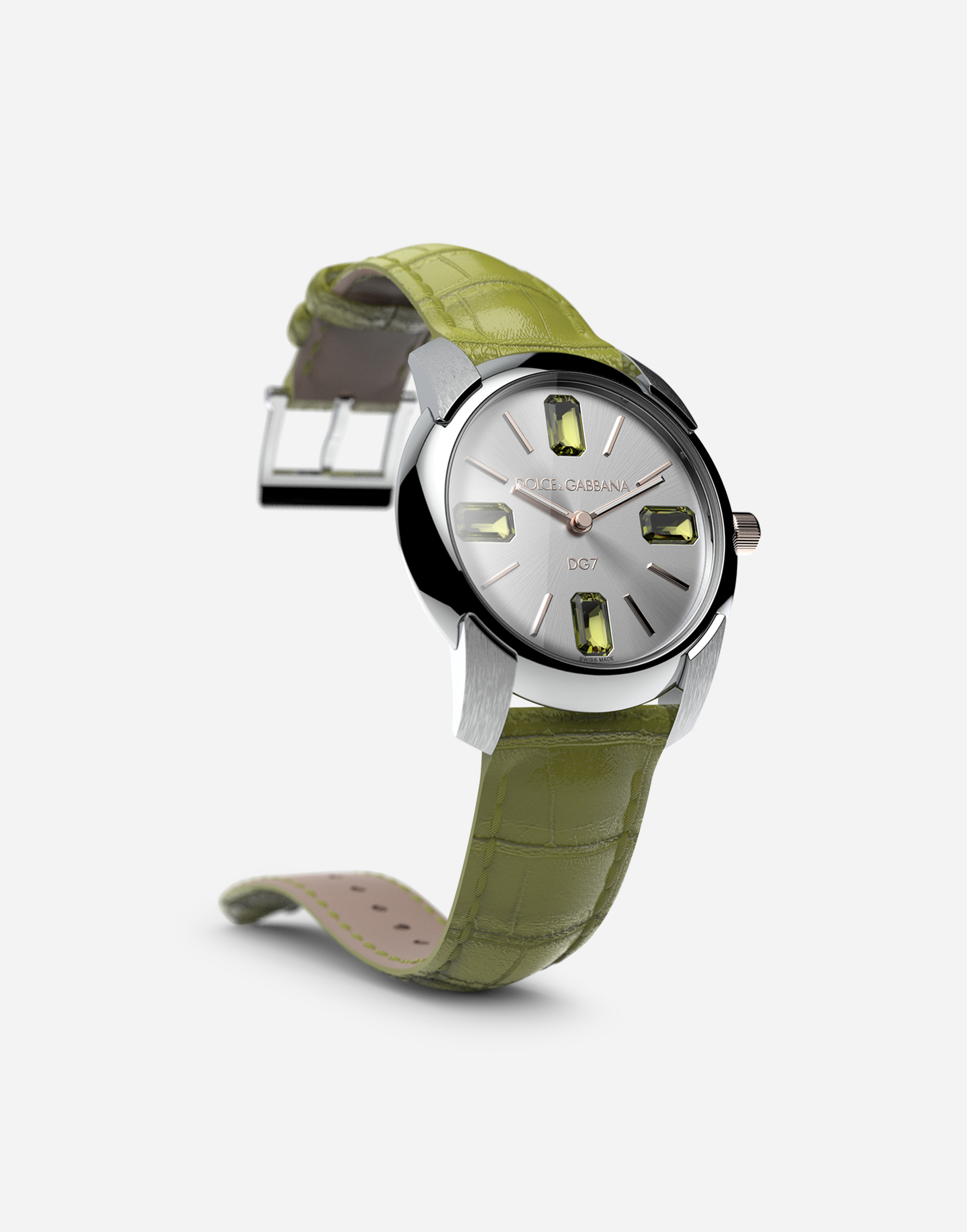 Shop Dolce & Gabbana Watch With Alligator Strap In Olive Green