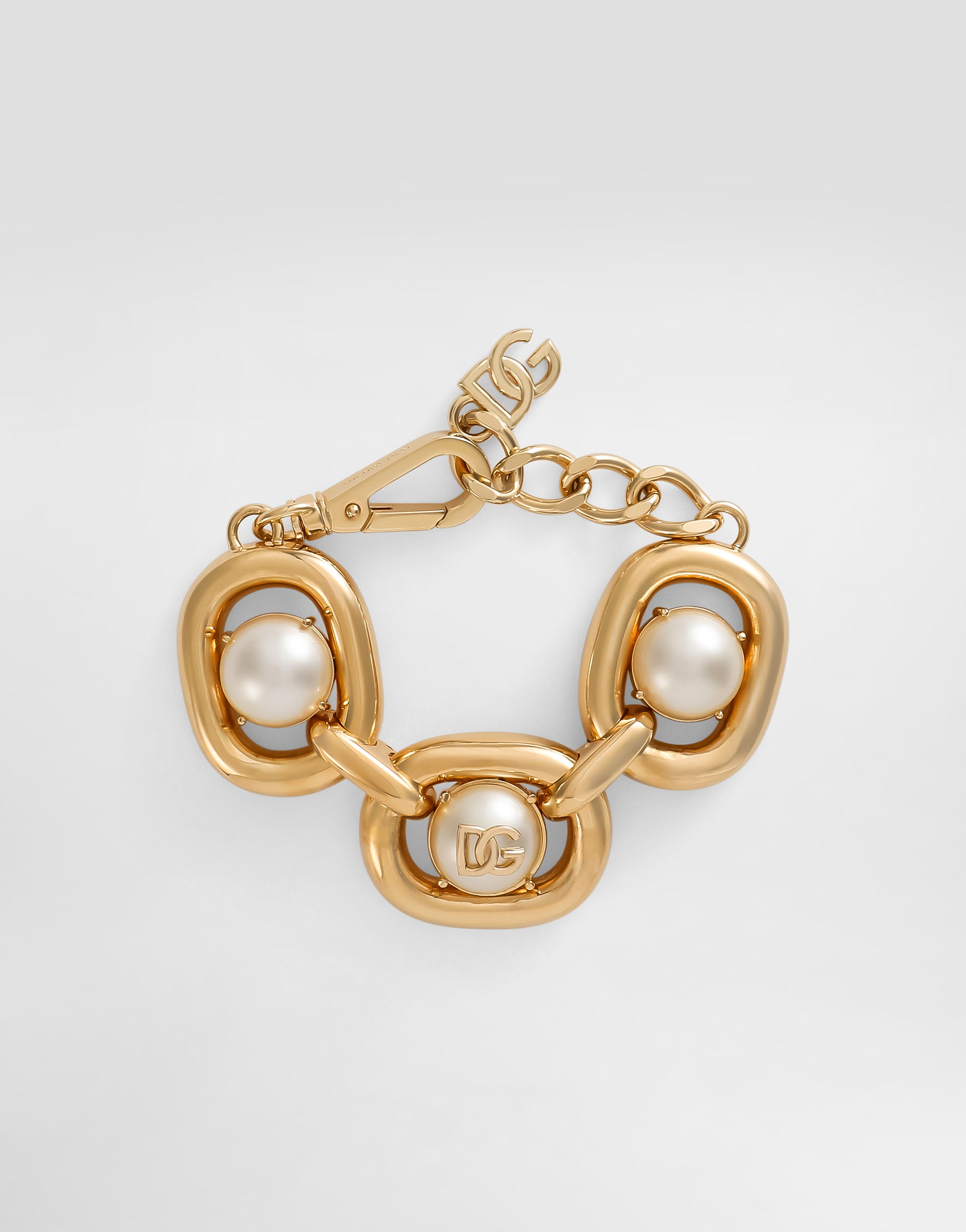 Dolce & Gabbana Maxi-bracelet With Cabochon Details And Dg Logo - Woman Bijoux Gold Metal Onesize