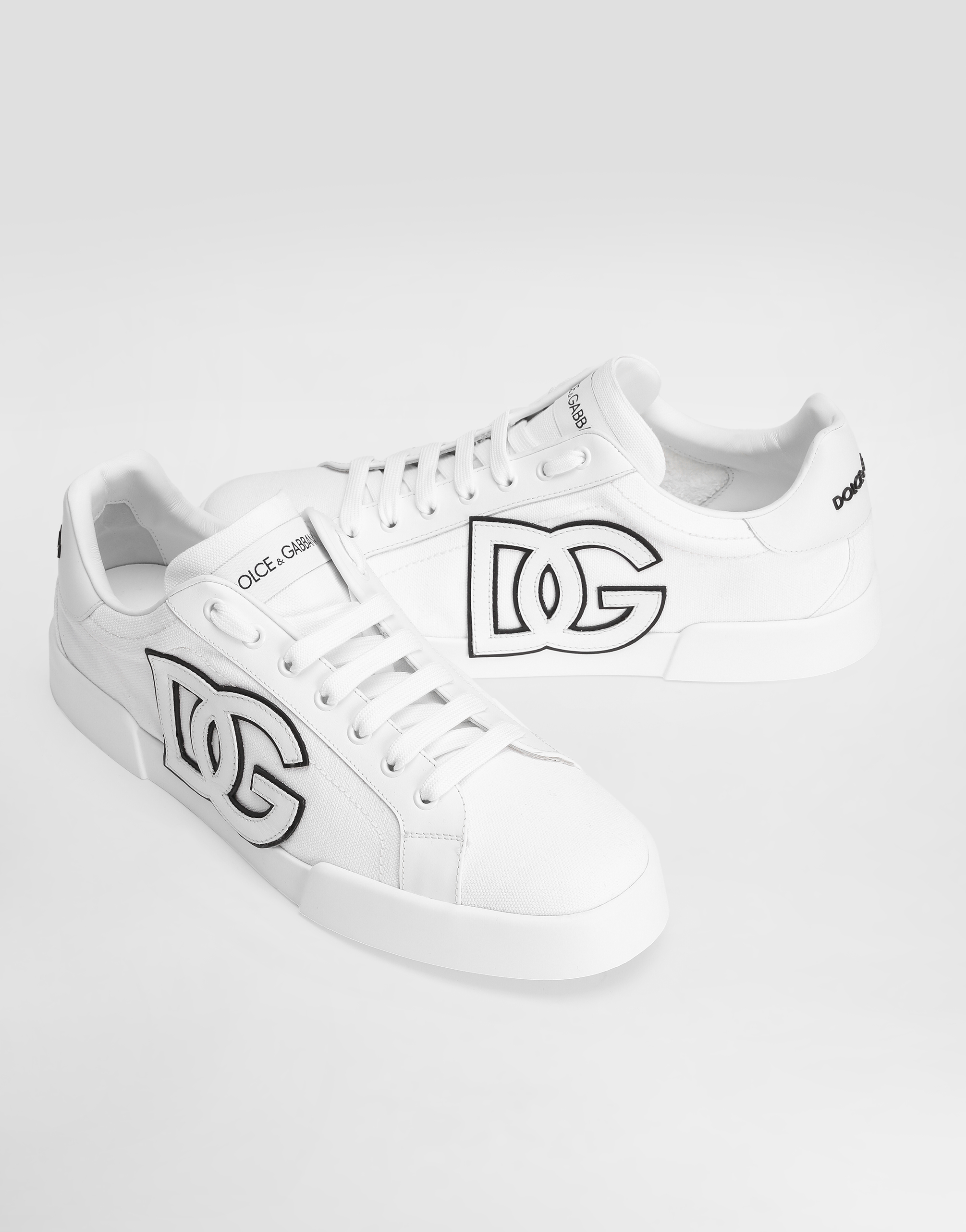 Dolce & Gabbana Portofino Low-top Sneaker In Canvas And Nappa Calfskin In White