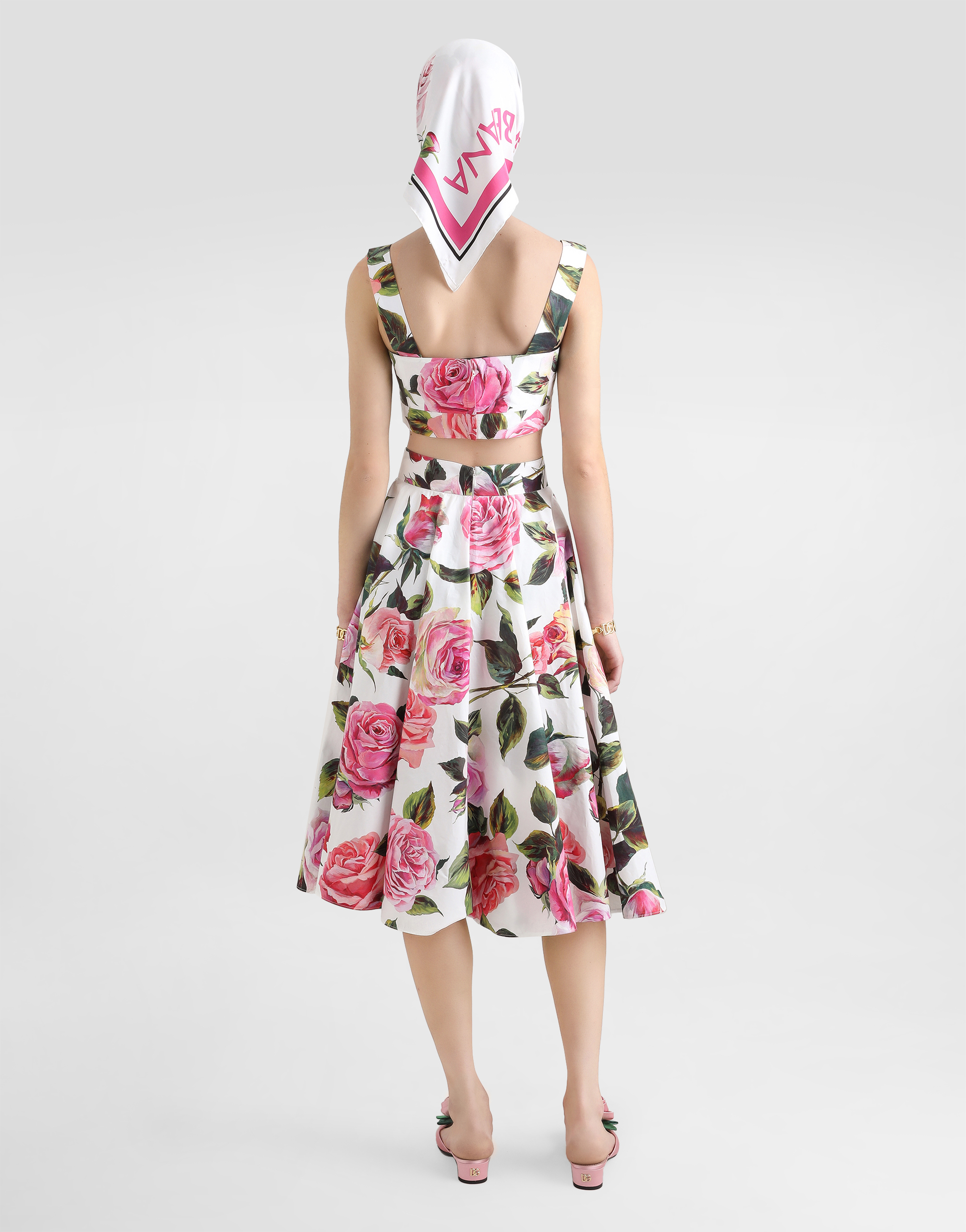 Dolce & Gabbana Cotton Bralette Top With Rose Print In Print