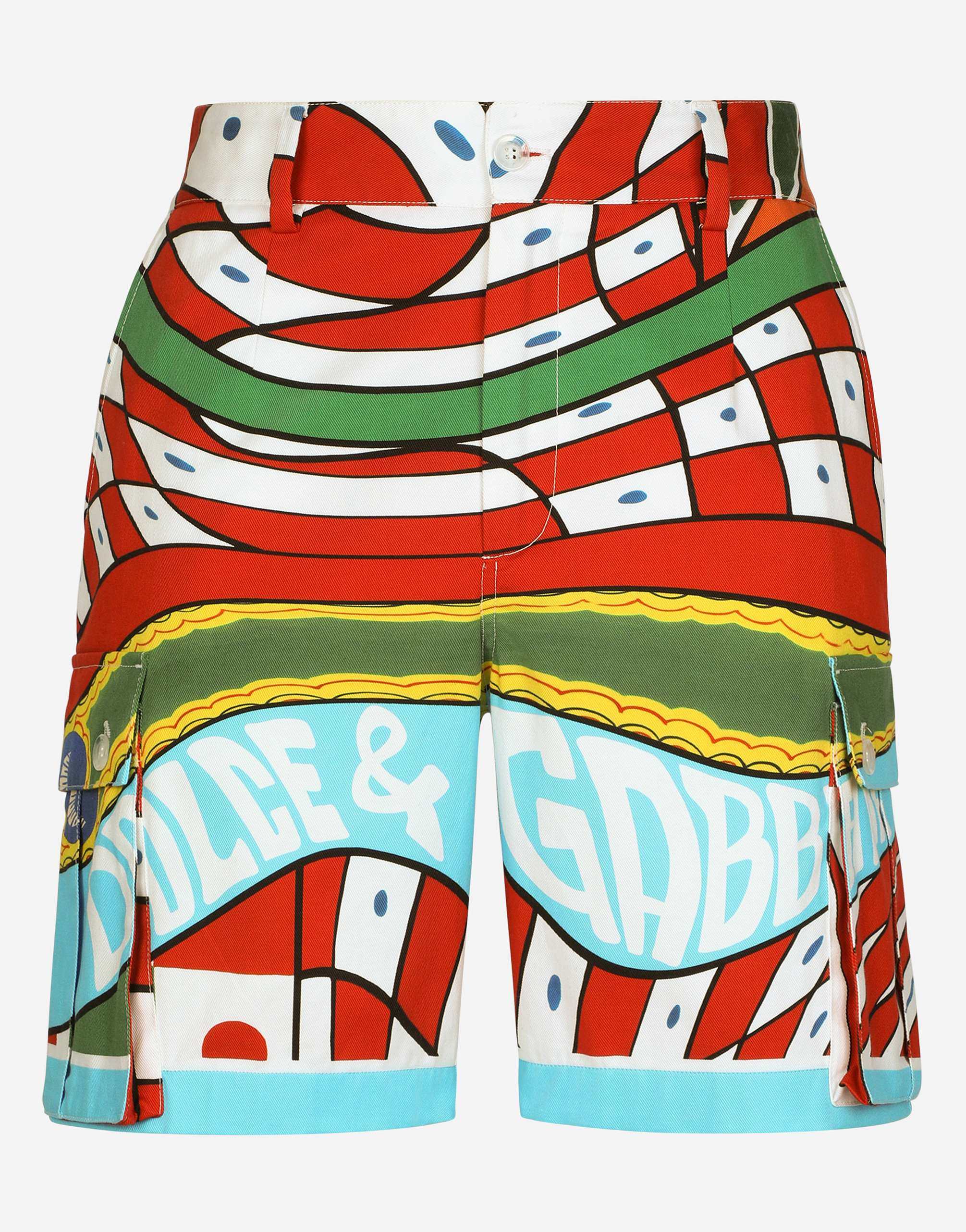 DOLCE & GABBANA CARRETTO-PRINT STRETCH DRILL CARGO SHORTS
