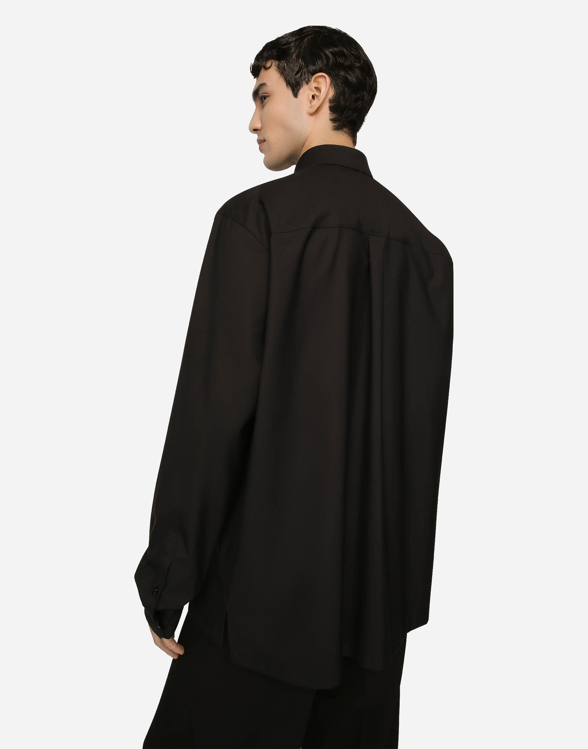 DOLCE & GABBANA SILK AND WOOL SHIRT WITH LOGO TAG