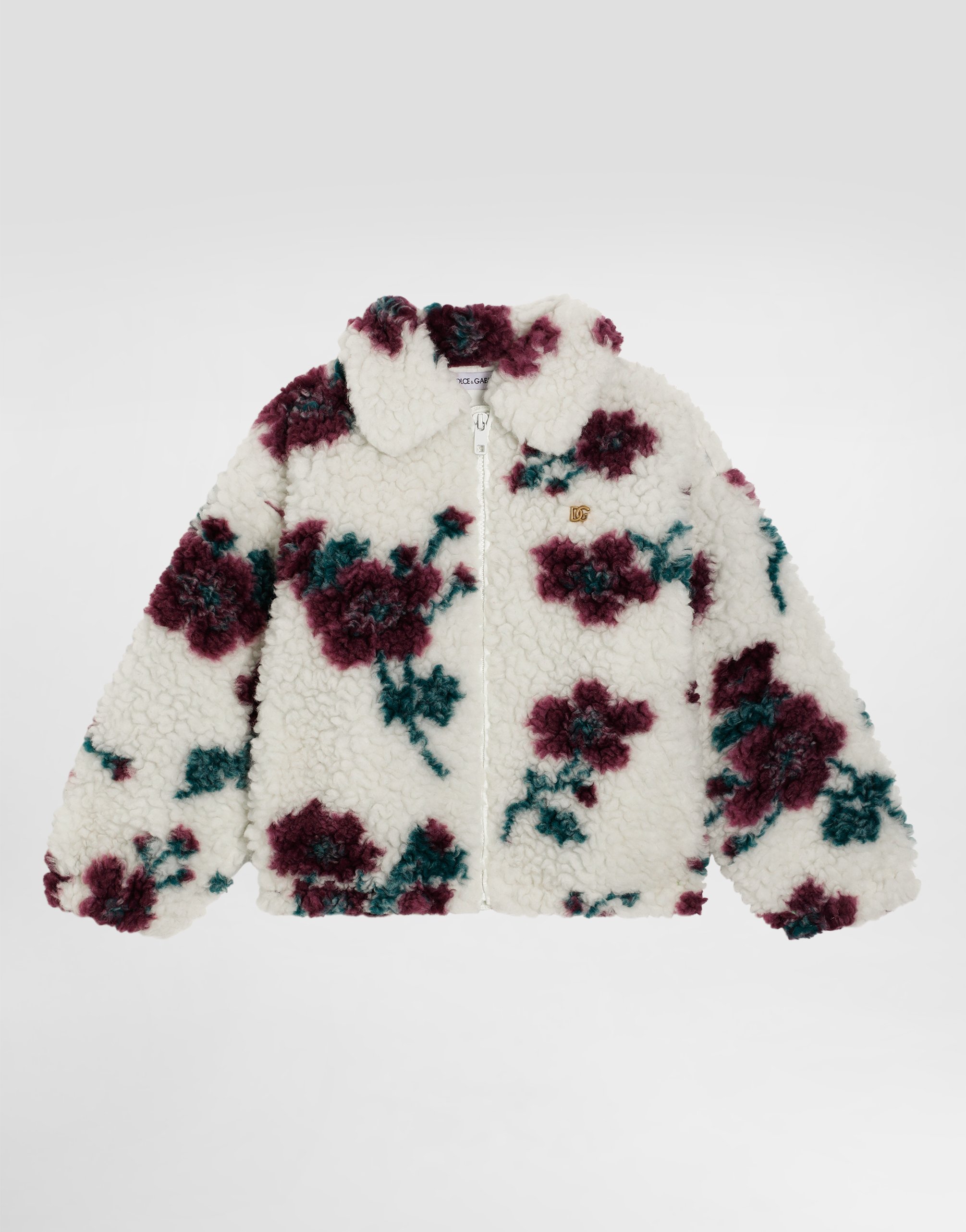 Flower-print fur-like jacket