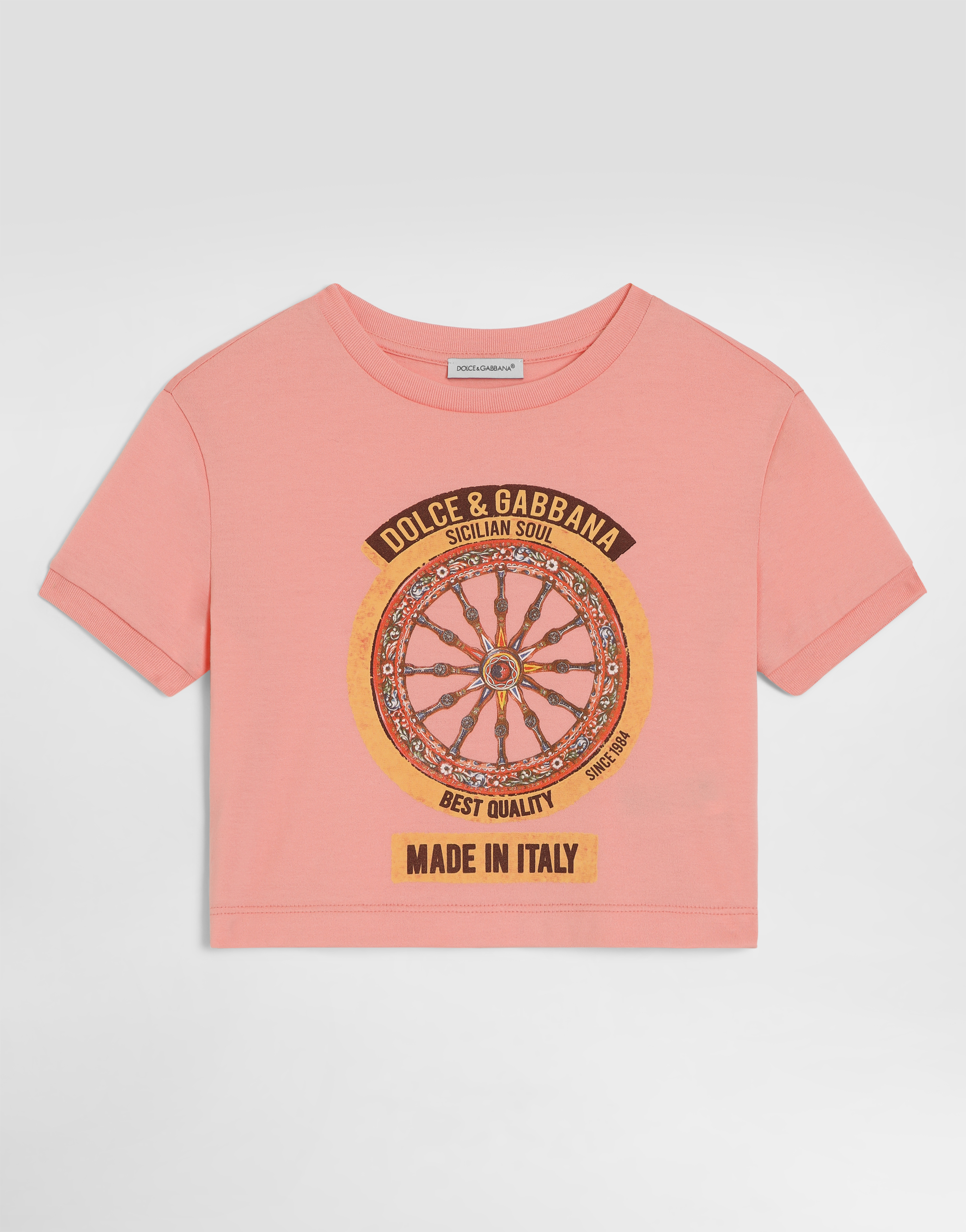 Jersey t-shirt with print in Pink for Girls | Dolce&Gabbana®