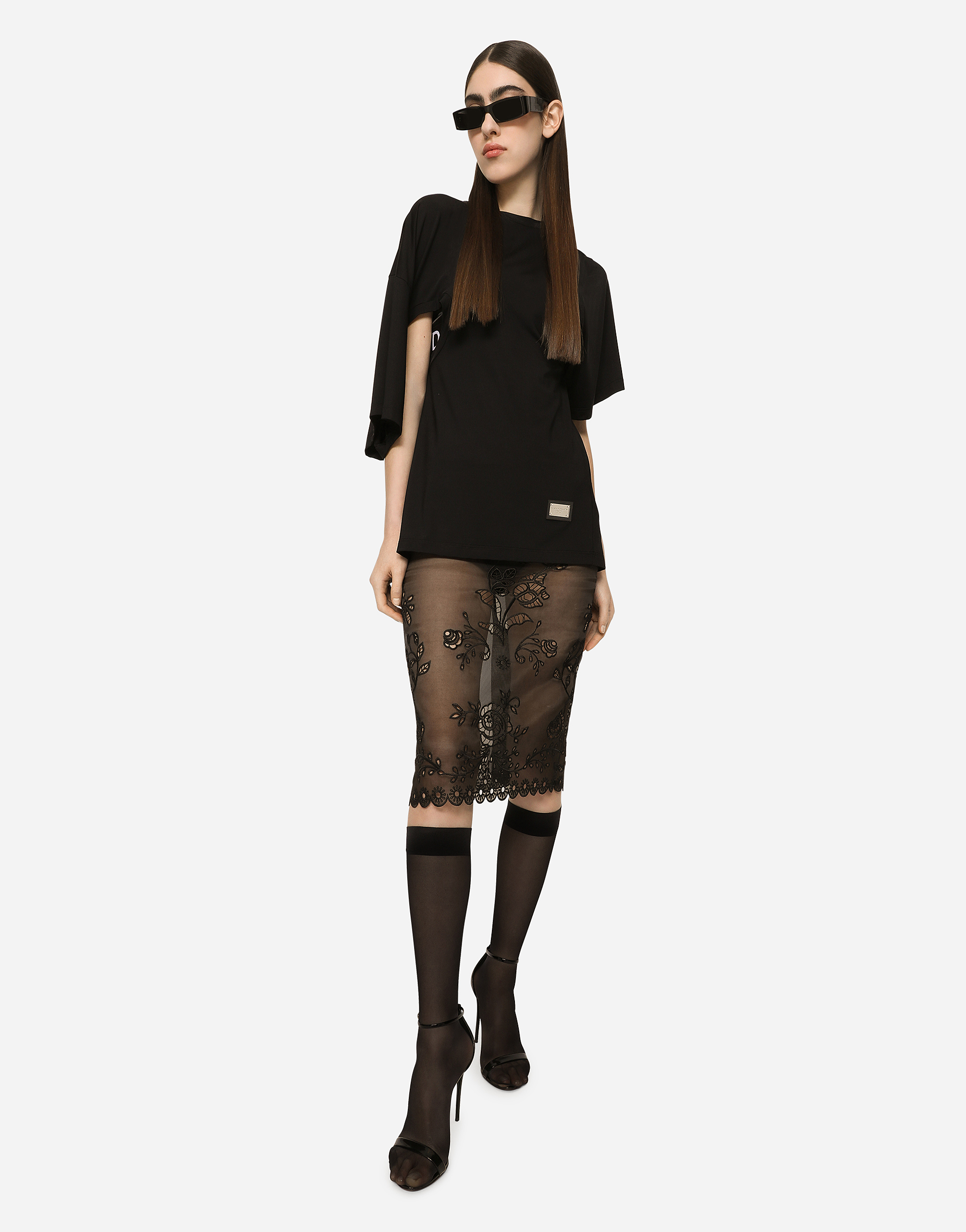 Shop Dolce & Gabbana Crinoline Calf-length Skirt With Inlay Embellishment In Black