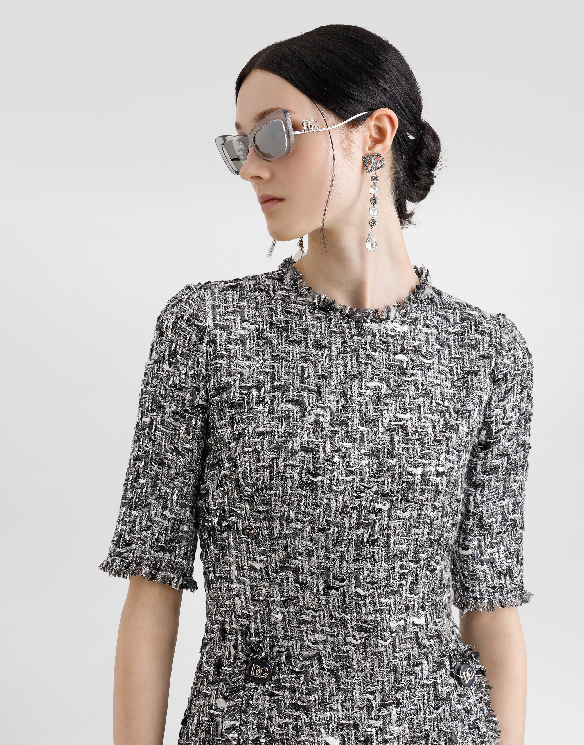 DOLCE & GABBANA RASCHEL TWEED MIDI DRESS WITH SHORT SLEEVES